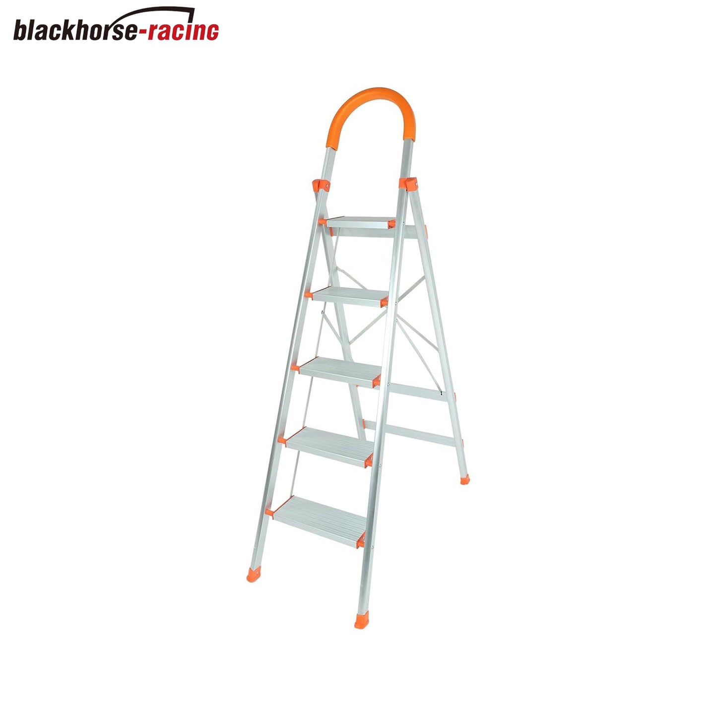 Folding Multi-Purpose Aluminum 5-Step Stool, Non Slip Rubber handrail, Portable Household Ladder