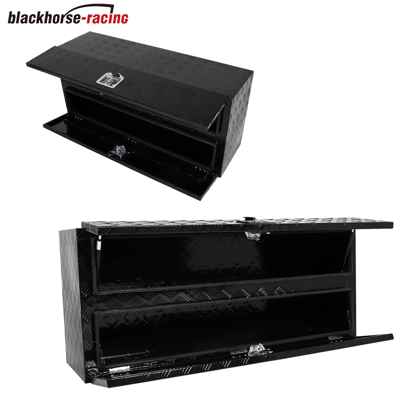 Aluminum Truck Tool Box w/Two Door,5 Bar Tread Truck Storage box w/Lock For Organization,Multifunction Black 48"x21"x15" Truck Toolboxes, For Truck,Trailer,RVs,Toolroom,Garage.