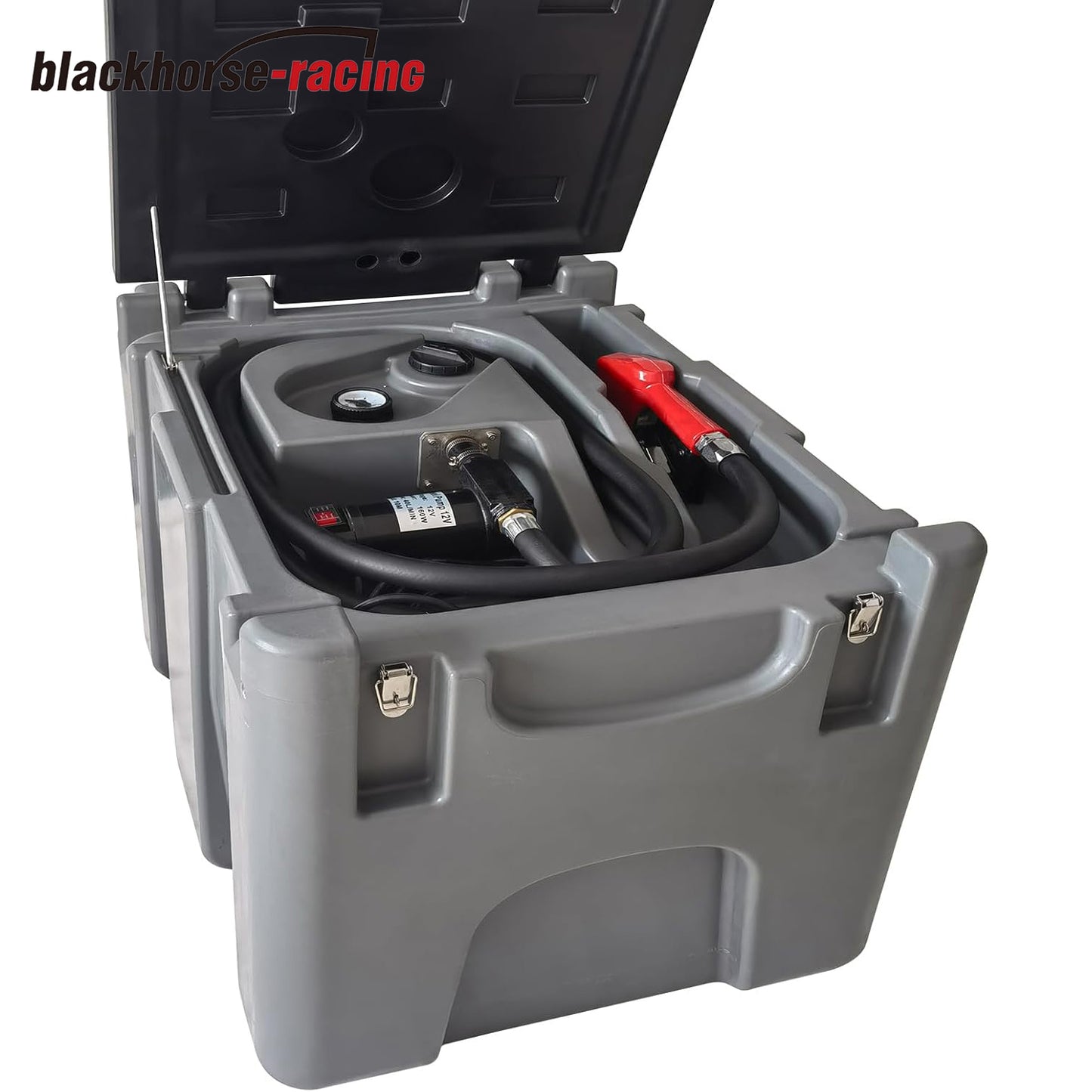 55 Gallon Portable Diesel Tank with 12V 10 GPM Electric Transfer Pump, 13 FT Electric Wire and Lockable Cover for Easy Fuel Transportation