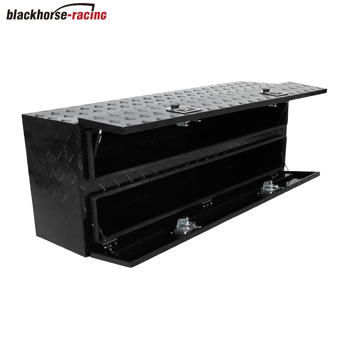 60" Truck Tool Box With One Lower Door,Heavy-Duty Aluminum 5 Bar Tread Double-layer Toolbox, 60"x 21"x 15" Truck bed Tools Storage Organizer W/Lock and Keys For Truck, Van, Trailer