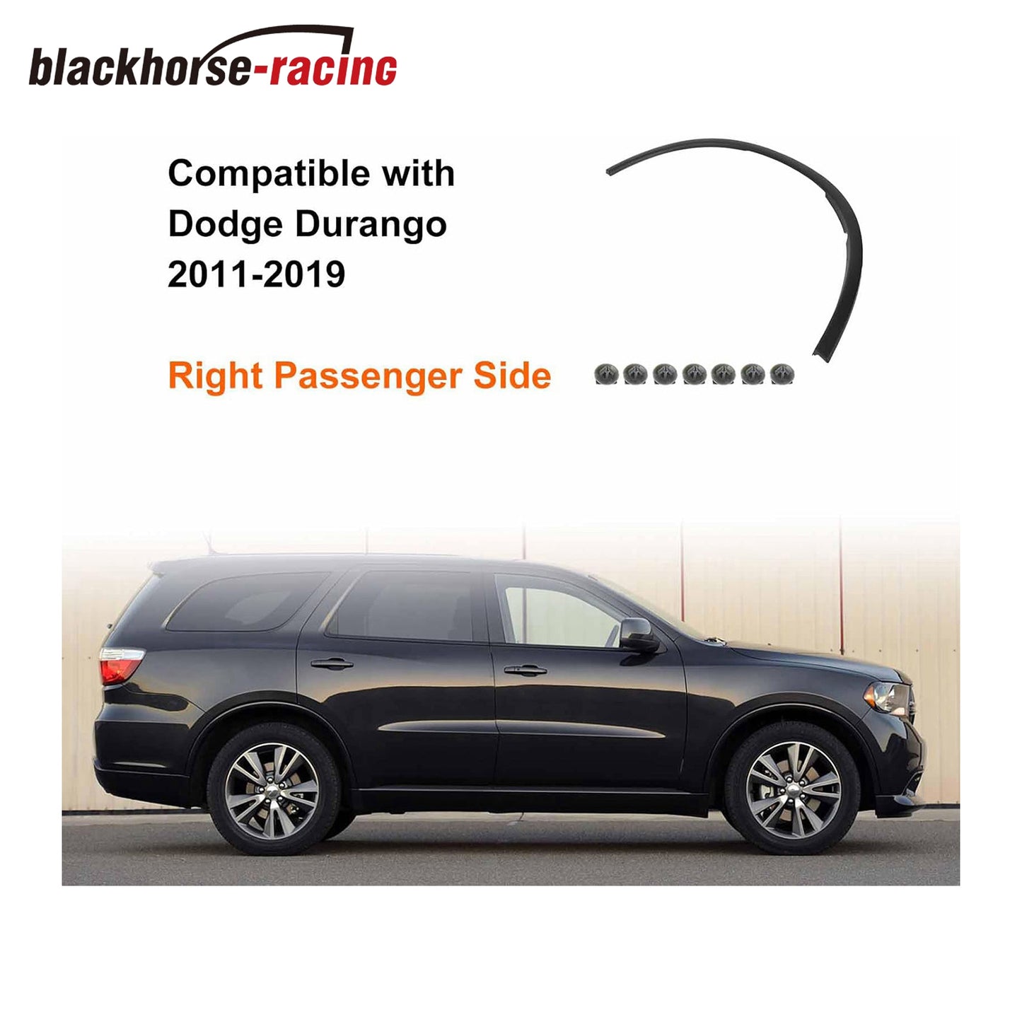 Black Plastic Front Right Passenger Side Wheel Arch Trim Molding, Replacement for 2011-2019 Durango, Replaces# CH1291112 57010620AD 57010620AE RH