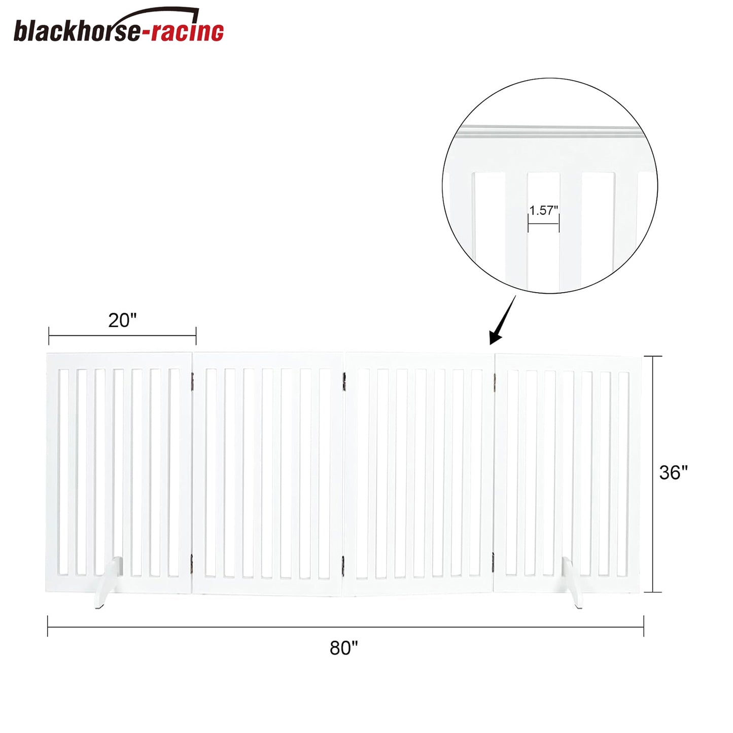 Dog Gate, 4 Panels Foldable Pet Gate with 2PCS Support Feet, 36" Height Dog Fence Wooden Pet Gates for House Doorways Indoor Outdoor Stairs with Rubber Pads White