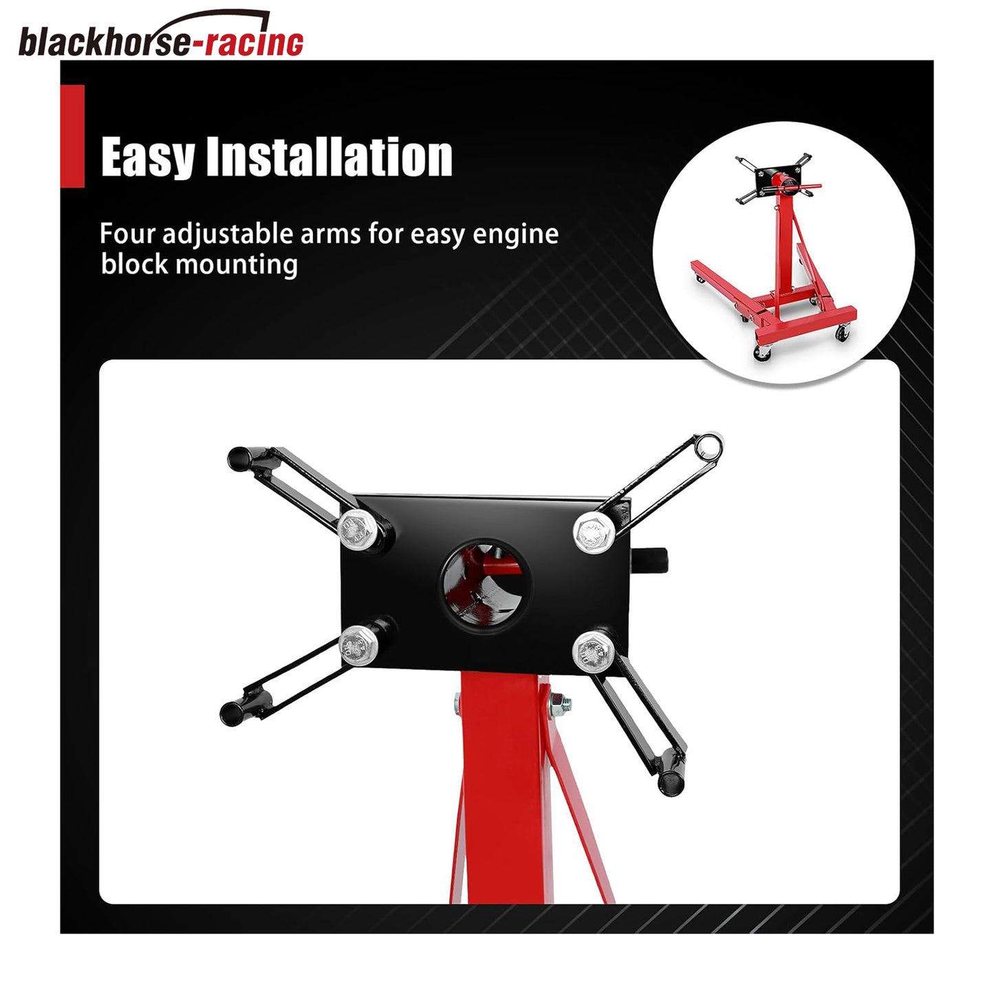 Engine Stand, 3000lbs Capacity Engine Motor Stand with 360 Degree Rotating Head, Heavy-Duty Foldable Engine Lift Stand with 6 Wheels, 4 Adjustable Arms, Red