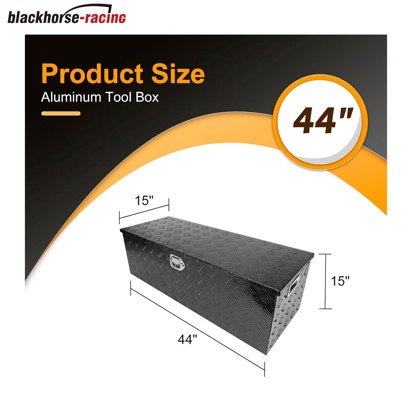 Black 44 Inch Truck Chest Tool box Heavy Duty Aluminum Stripes Plated Pick Up Truck Bed Box Waterproof RV Trailer Toolbox Storage with Side Handle and Lock Keys –44"x15"x15"