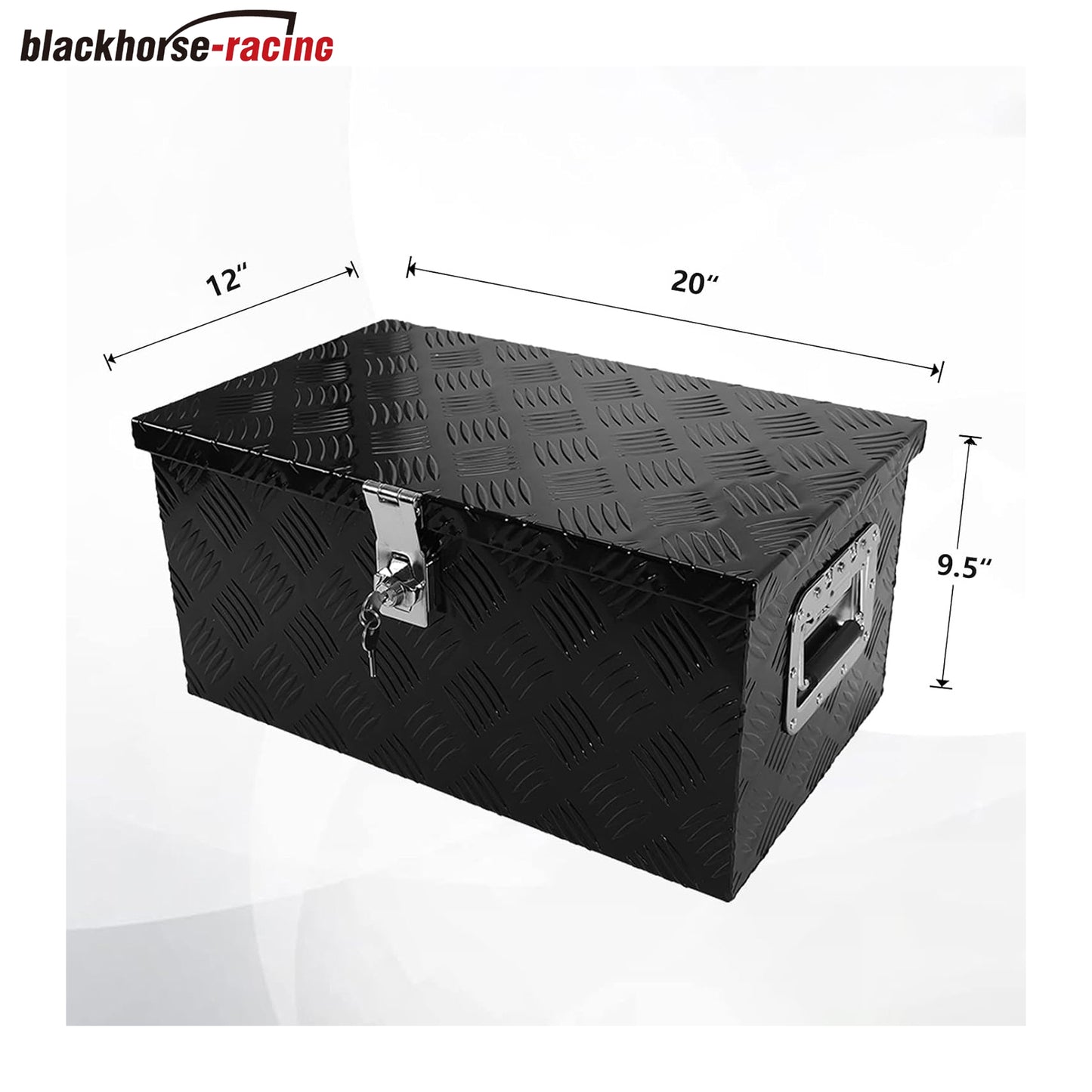 confote 20 Inch Aluminum Stripes Plated Tool Box Pick Up Truck Bed RV Trailer Toolbox Waterproof Square Storage Organizer with Side Handle, Lock and Keys -20"x 12"x 9.5",Black