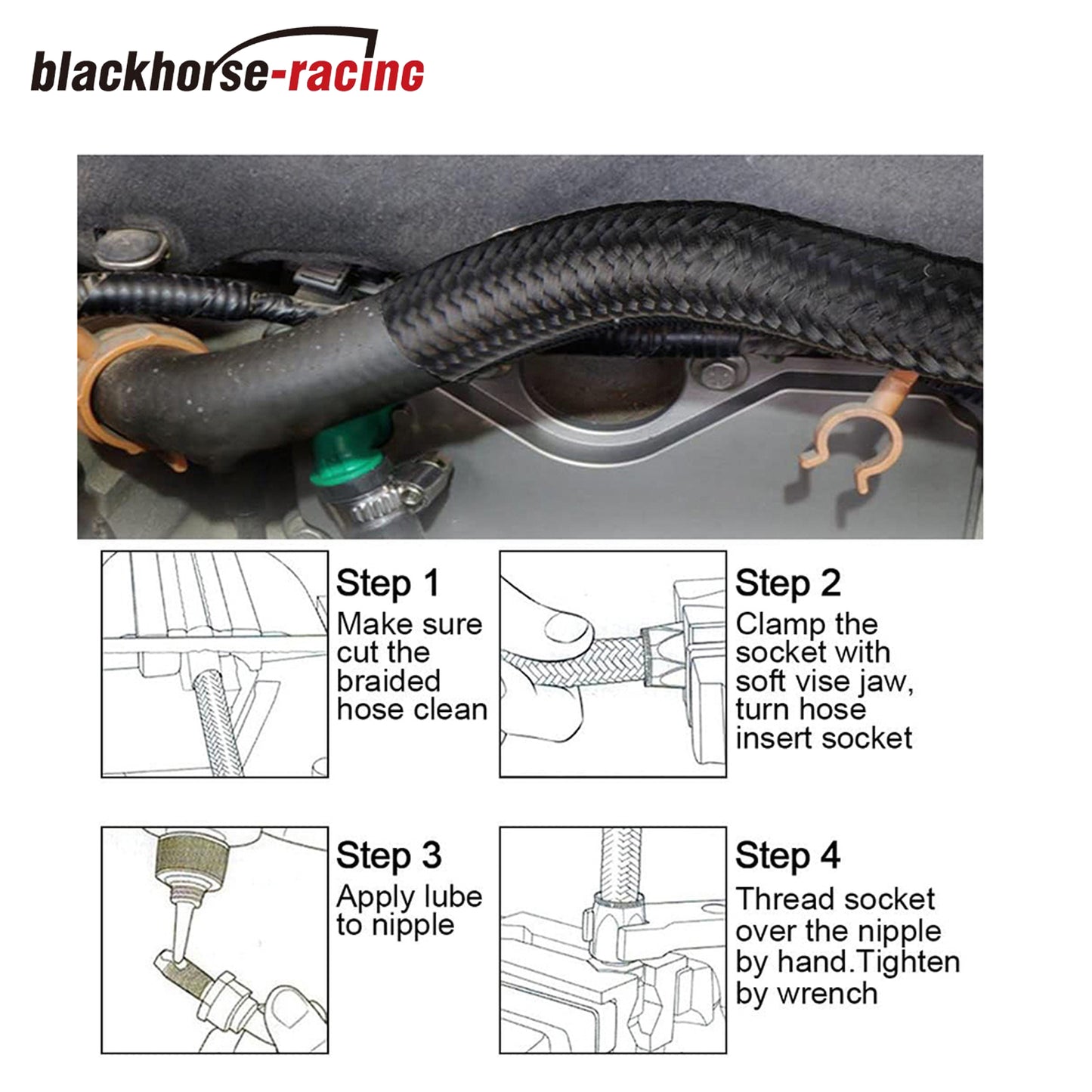 6AN 5Feet Stainless Steel Nylon Braided Fuel Line Hose Oil Gas Hose Oil Line Hose Black