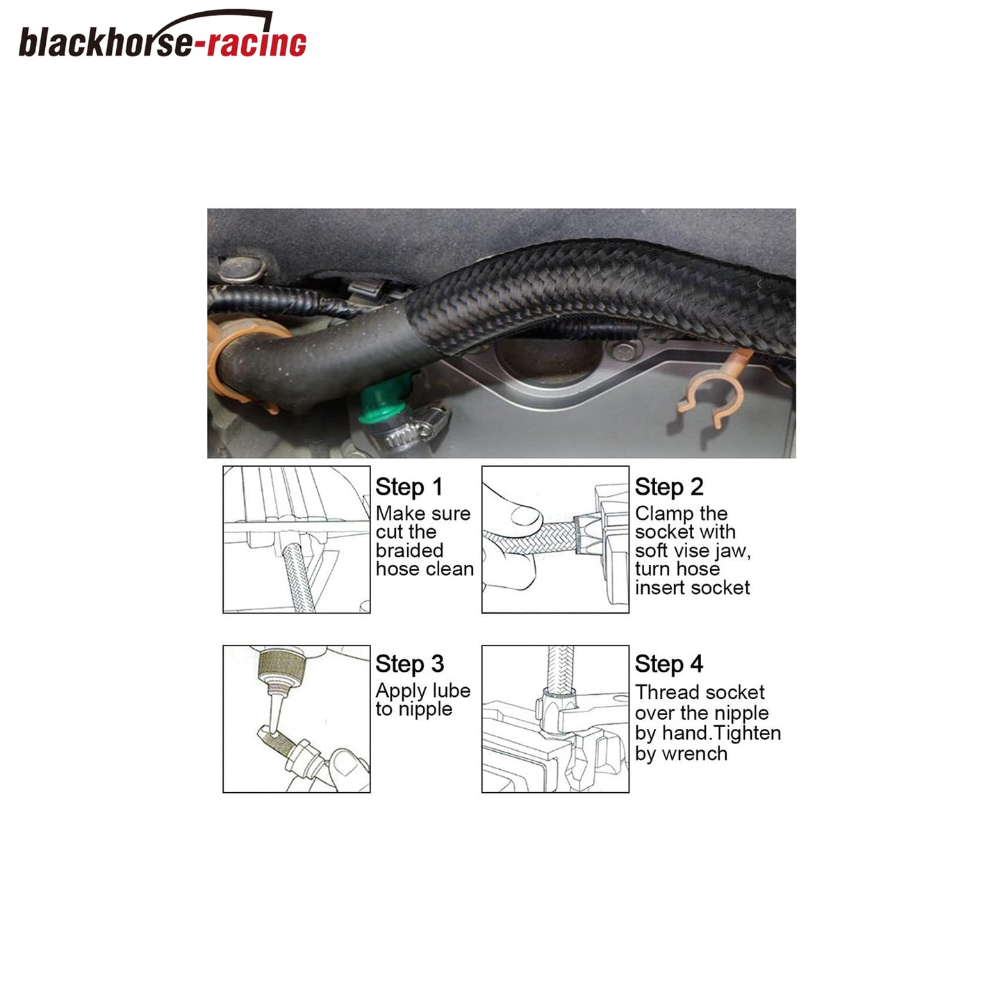 6AN 16Feet Stainless Steel Nylon Braided Fuel Line Hose Oil Gas Hose Oil Line Hose Black