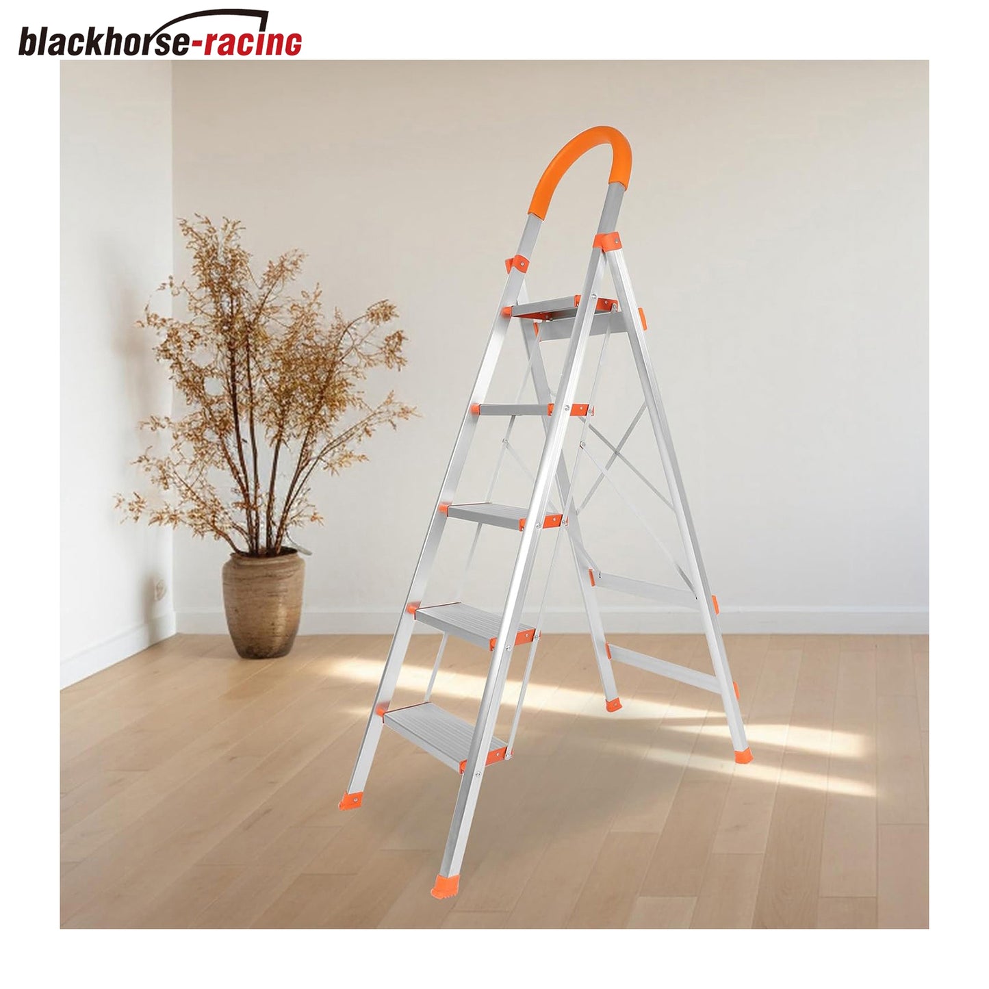 Folding Multi-Purpose Aluminum 5-Step Stool, Non Slip Rubber handrail, Portable Household Ladder