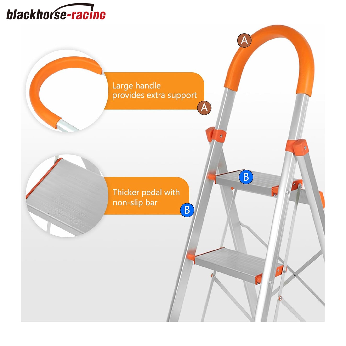 Folding Multi-Purpose Aluminum 5-Step Stool, Non Slip Rubber handrail, Portable Household Ladder