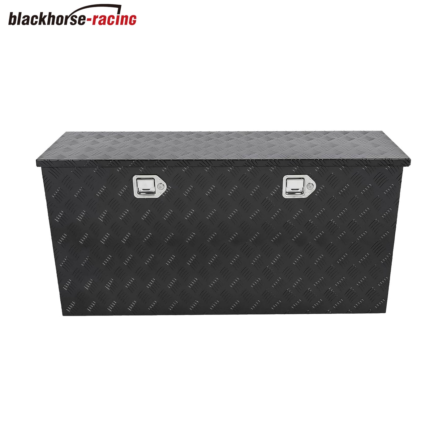 Black 48 Inch Truck Chest Tool box Heavy Duty Aluminum Stripes Plated Pick Up Truck Bed Box RV Trailer Toolbox Storage Waterproof with Side Handle and Lock Keys –48"x24"x24"