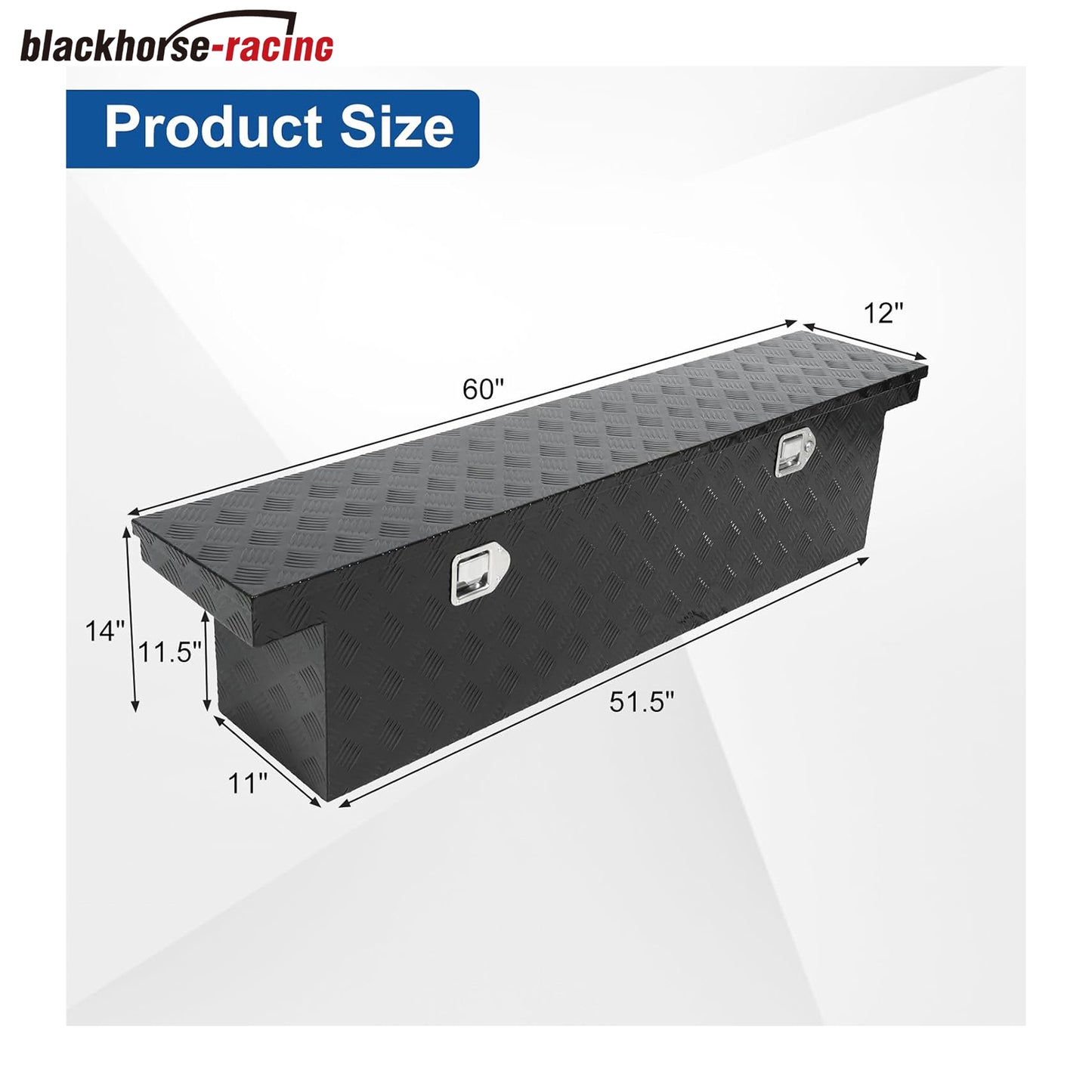 60 Inch Heavy Duty Aluminum Stripes Plated Tool Box Pick Up Truck Bed RV Toolbox Waterproof Storage Organizer with Lock and Key,60"x 12"x 14"-Black