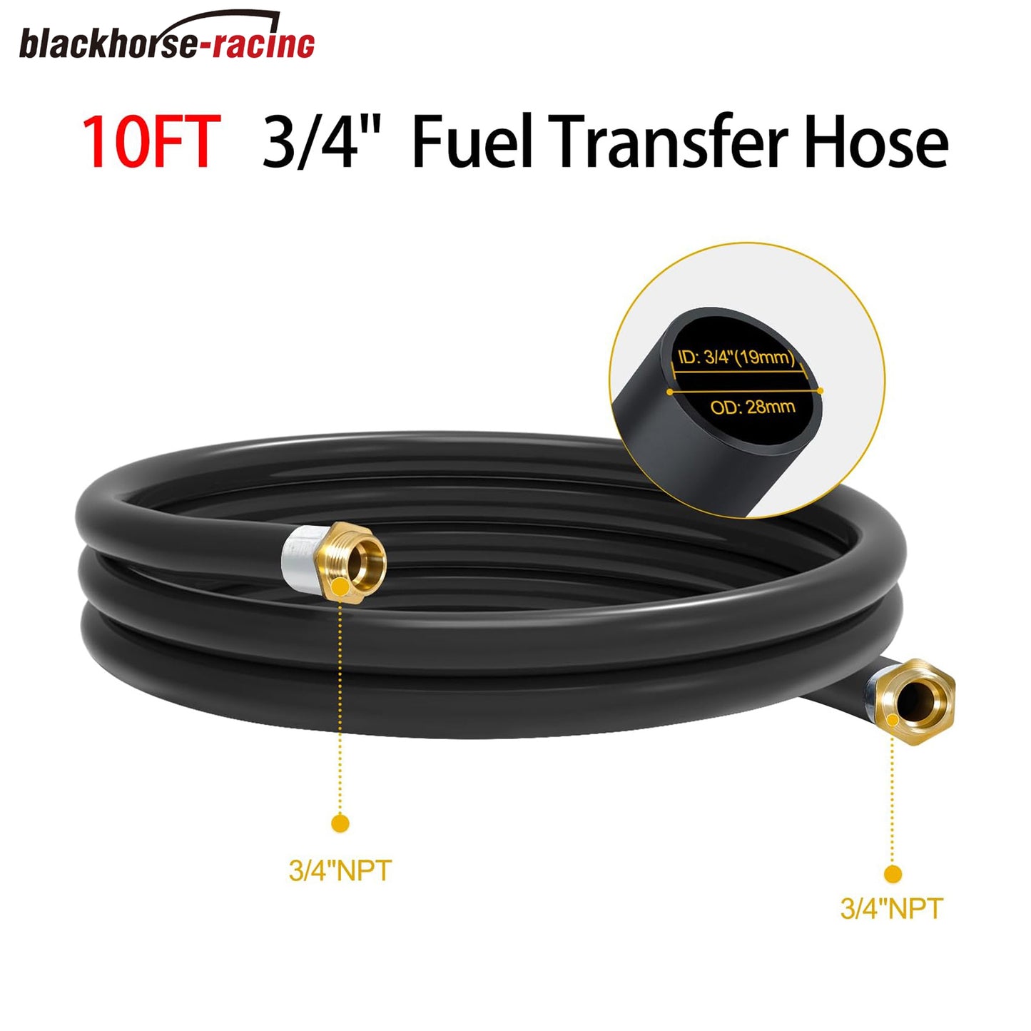 10FT 3/4" Fuel Transfer Hose,Farm Fuel Hose for Dispensing Gasoline Diesel Kerosene Biodiesel Black