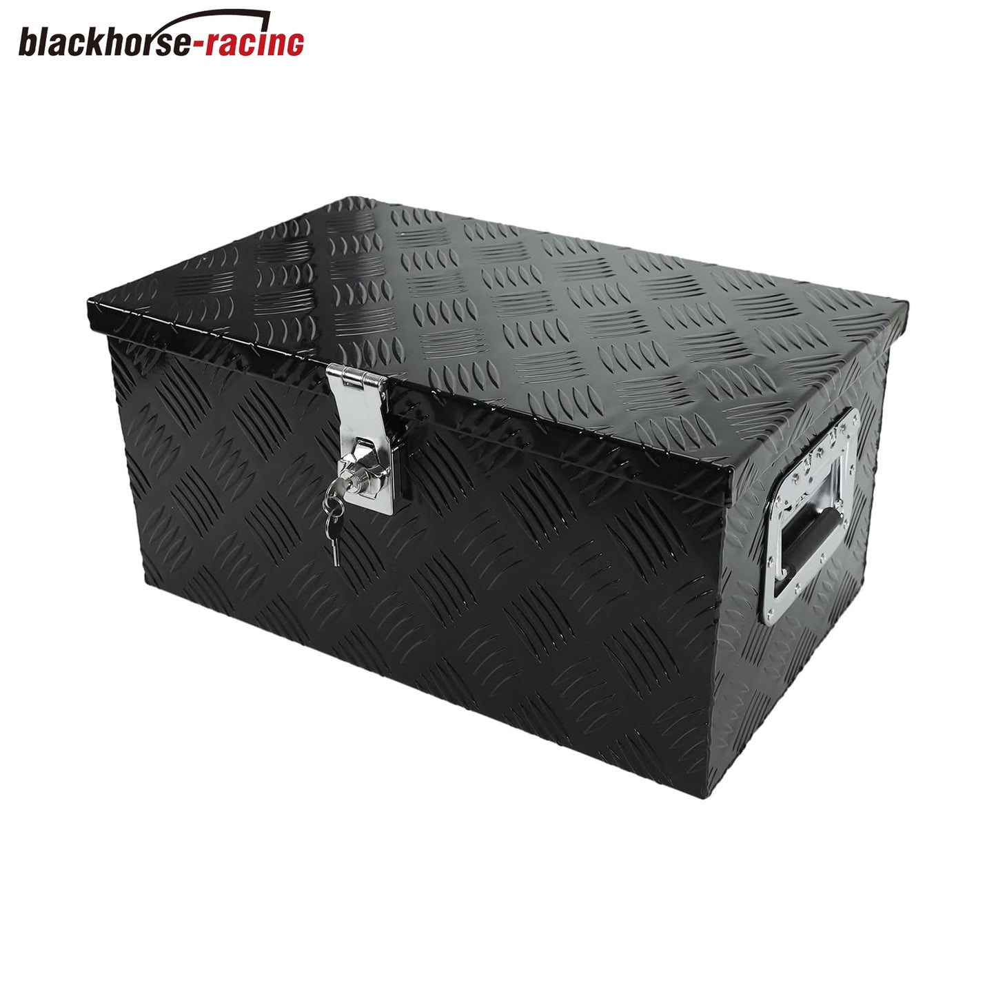 confote 20 Inch Aluminum Stripes Plated Tool Box Pick Up Truck Bed RV Trailer Toolbox Waterproof Square Storage Organizer with Side Handle, Lock and Keys -20"x 12"x 9.5",Black