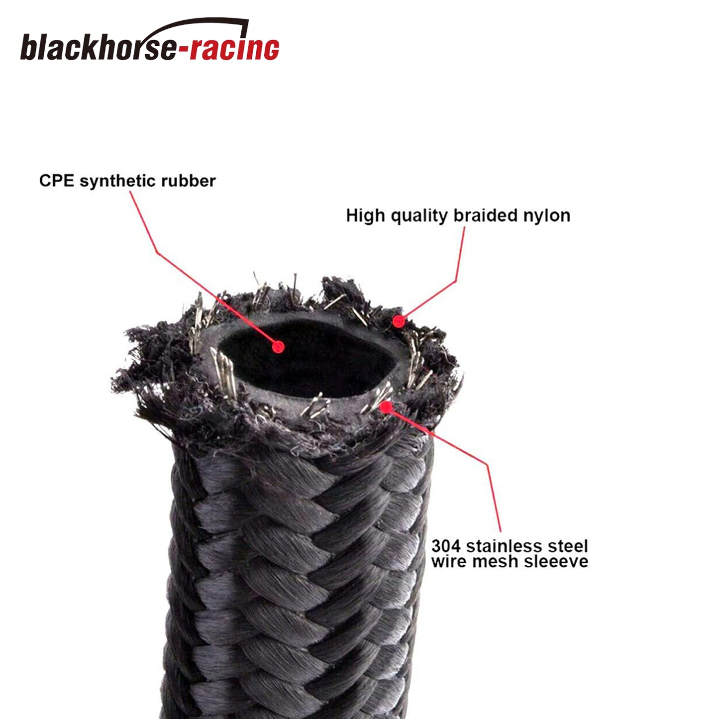 6AN Black 10 feet Braided Fuel Hose Oil Gas Line Nylon & Stainless Steel