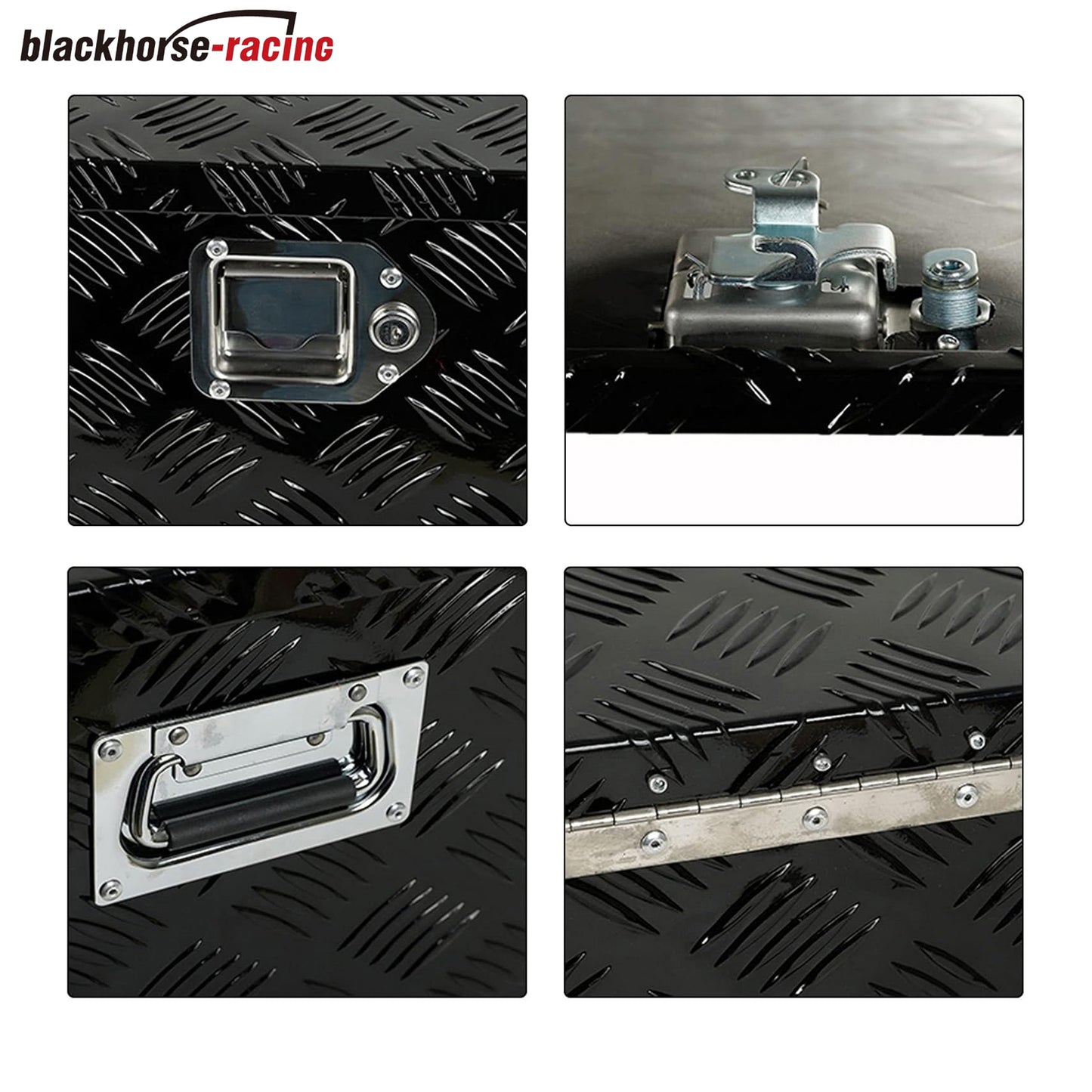 48"(L) x 15"(W) x 15"(H) Pickup Truck Trunk Bed Tool Box Trailer Storage Chrome Aluminum Lock Black Surface