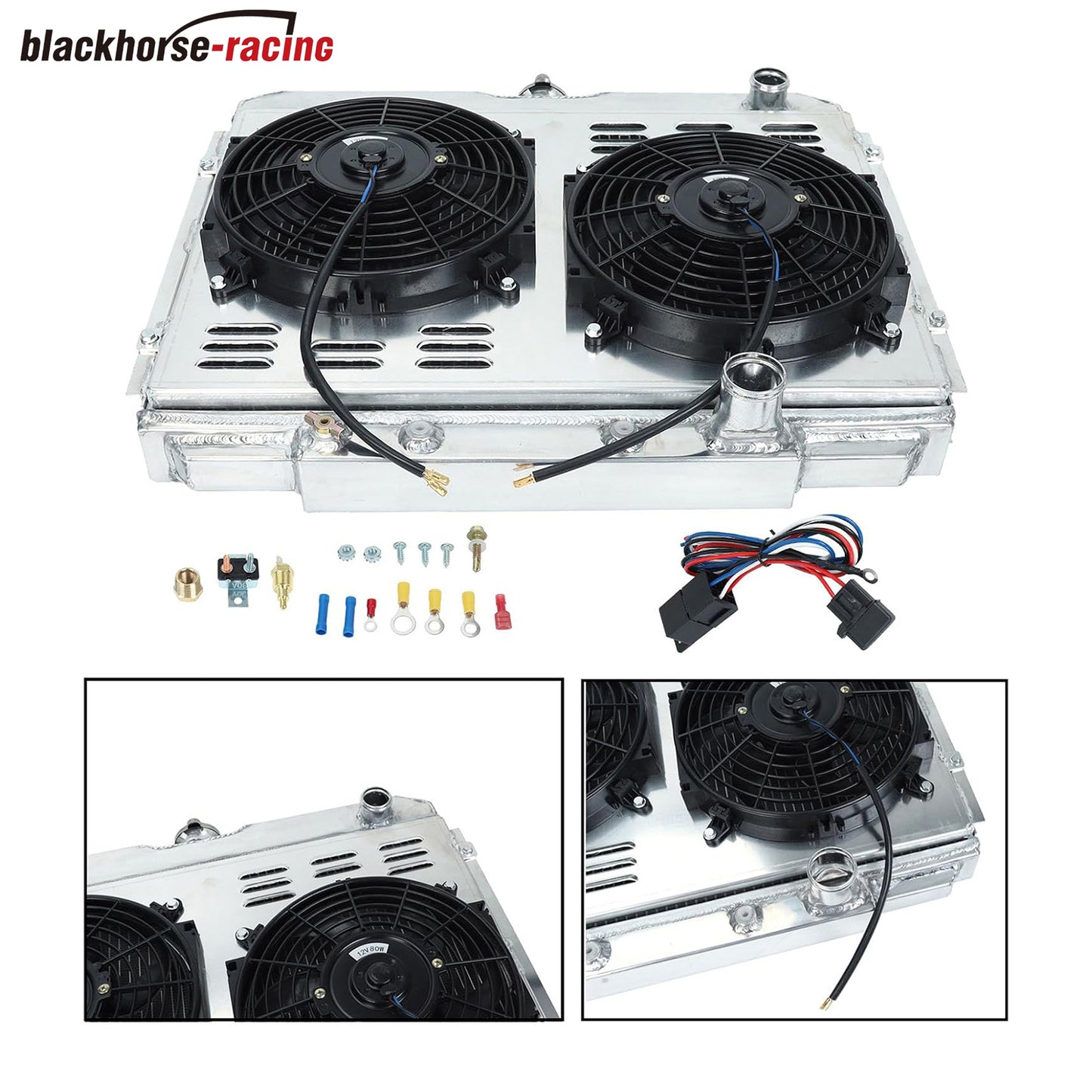 CC338 3 Row Radiator+Shroud Fan+Thermostat Relay Compatible with 1967 1968 1969 1970 Ford Mustang/Mercury Cougar AT/MT