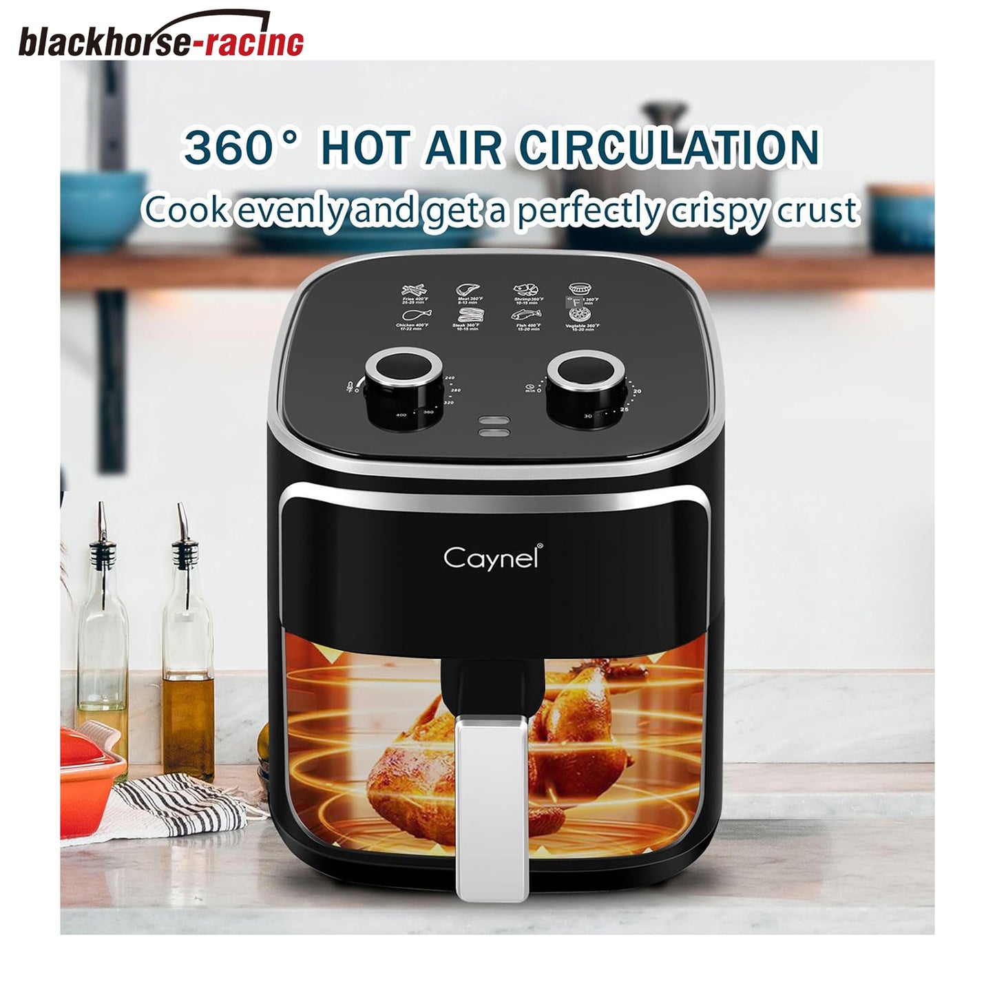Air Fryer Oven Oil Free Nonstick Cooker with 8 Cook Presets, Detachable Double Basket - 5QT(Black)