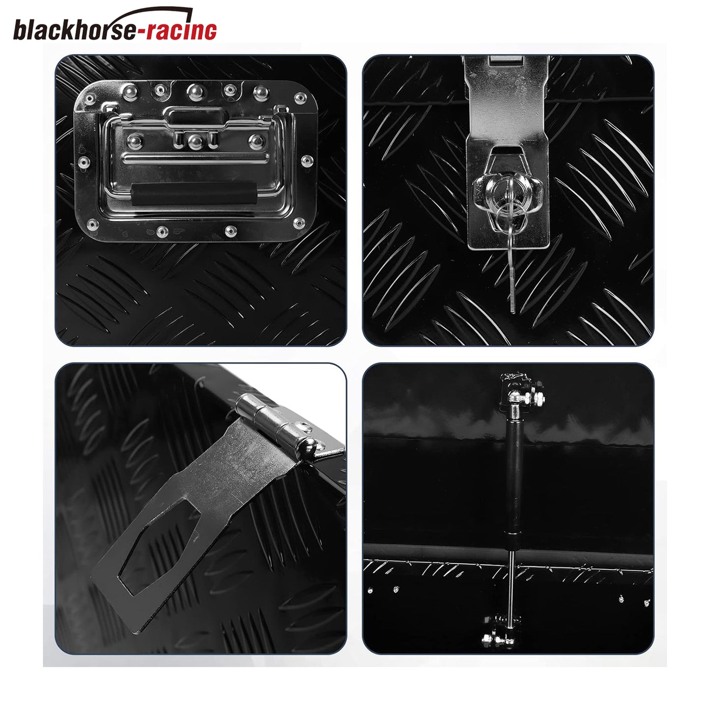 confote 20 Inch Aluminum Stripes Plated Tool Box Pick Up Truck Bed RV Trailer Toolbox Waterproof Square Storage Organizer with Side Handle, Lock and Keys -20"x 12"x 9.5",Black