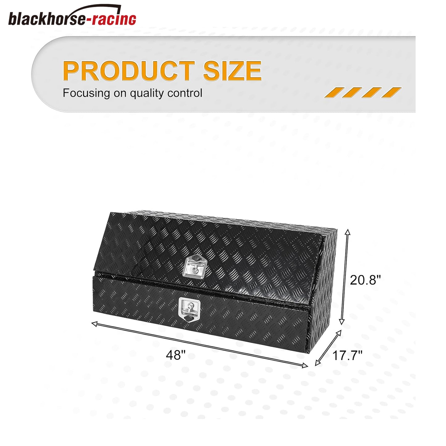 Aluminum Stripes Plated Truck Tool Box with T-Handle, Lock and Keys,Waterproof Toolbox Storage for Truck, Van, Trailer,48 x 20.8 x 17.7 Inch Storage Box with Two Lower Drawers(Black)