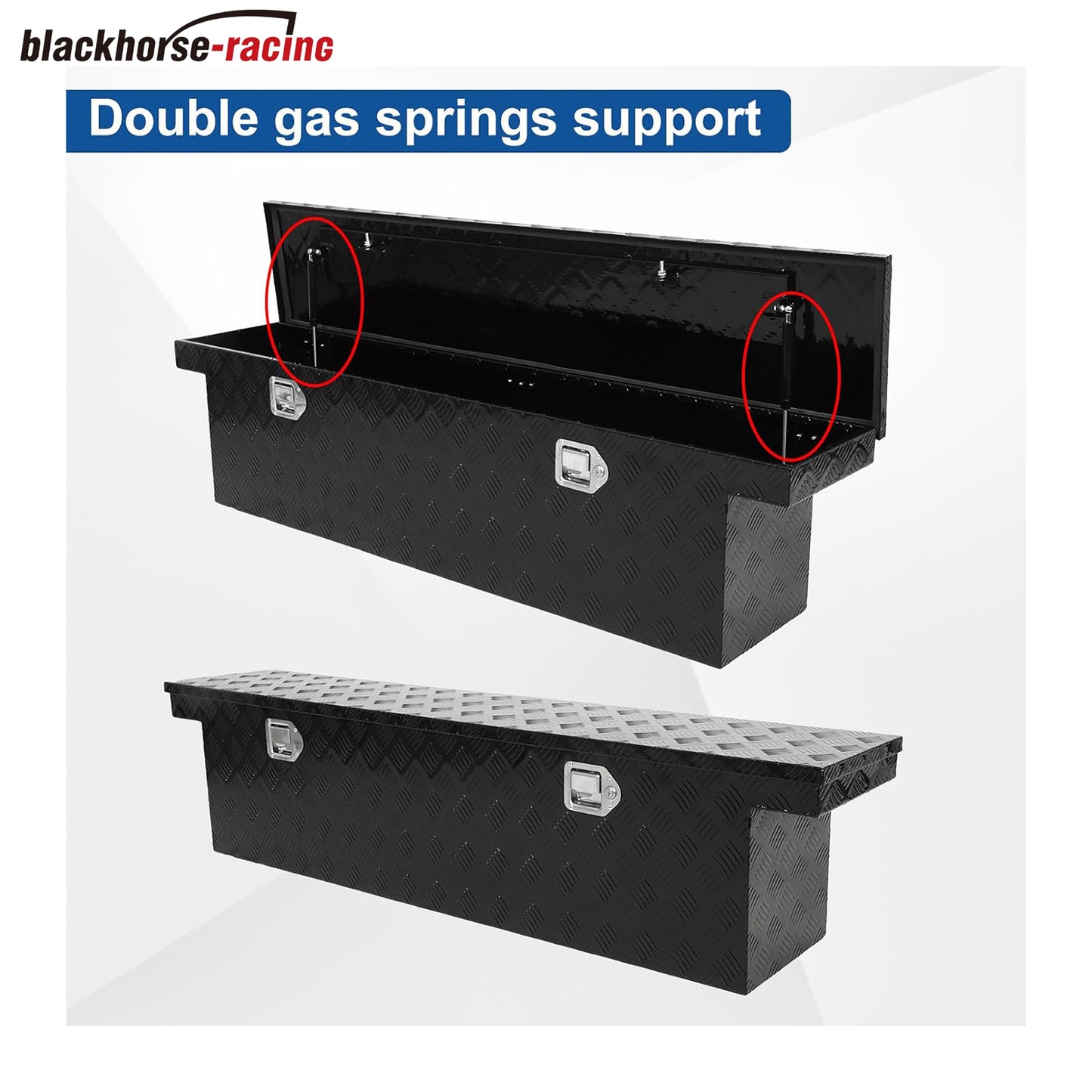 60 Inch Heavy Duty Aluminum Stripes Plated Tool Box Pick Up Truck Bed RV Toolbox Waterproof Storage Organizer with Lock and Key,60"x 12"x 14"-Black