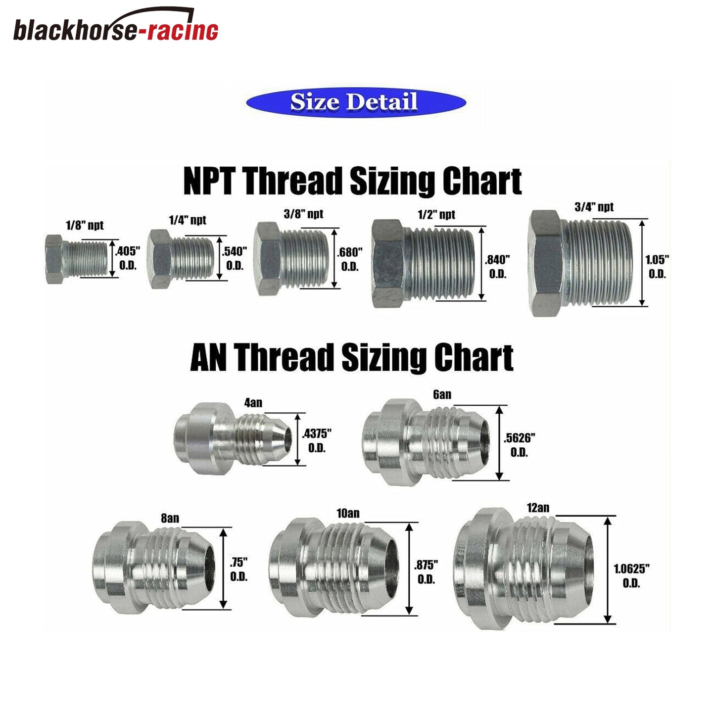 Black1/4 NPT to 6AN Adapter Straight Pipe Thread to 6 AN Flare Fitting