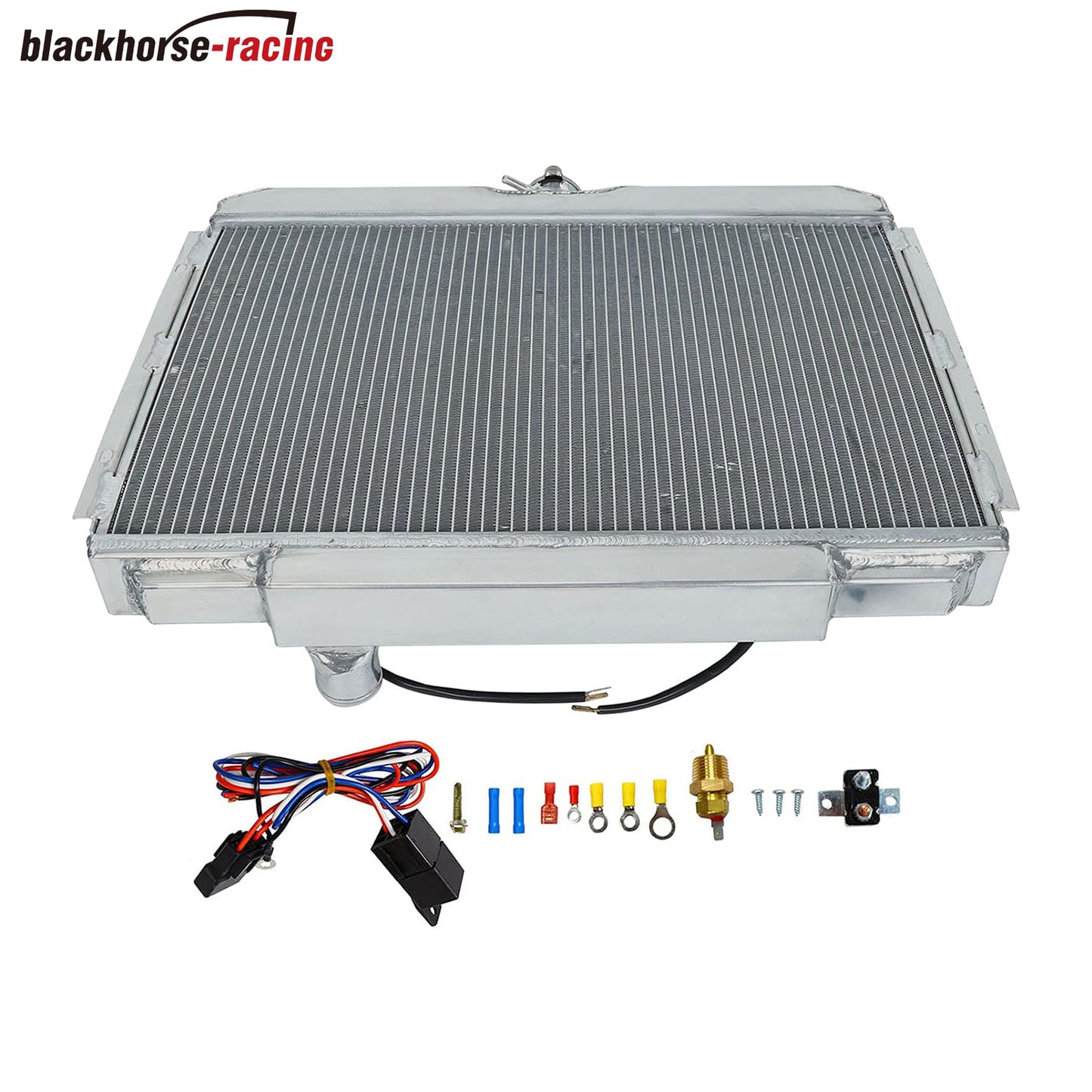CC338 3 Row Radiator+Shroud Fan+Thermostat Relay Compatible with 1967 1968 1969 1970 Ford Mustang/Mercury Cougar AT/MT