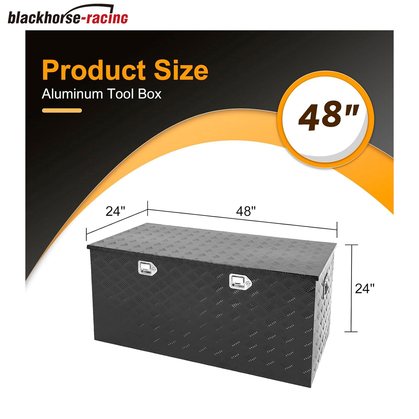 Black 48 Inch Truck Chest Tool box Heavy Duty Aluminum Stripes Plated Pick Up Truck Bed Box RV Trailer Toolbox Storage Waterproof with Side Handle and Lock Keys –48"x24"x24"