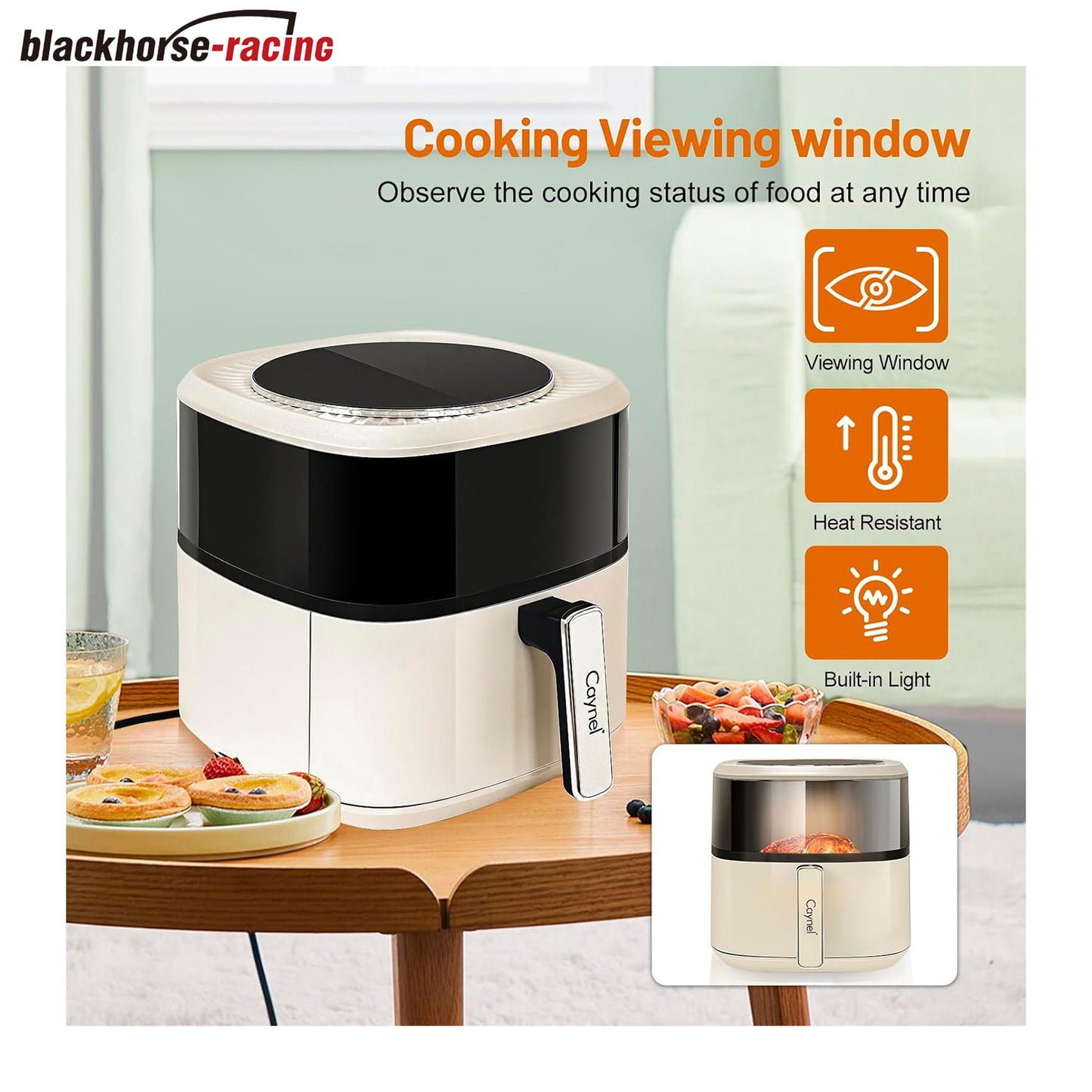 Digital Air Fryer 6.5QT Oilless Hot AirFryer 1350W Healthy Cooker for Quick & Easy Meals, Visual Cooking Window,LCD Touch Controls with 6 Cook Presets, Nonstick & Dishwasher Safe Basket - Beige