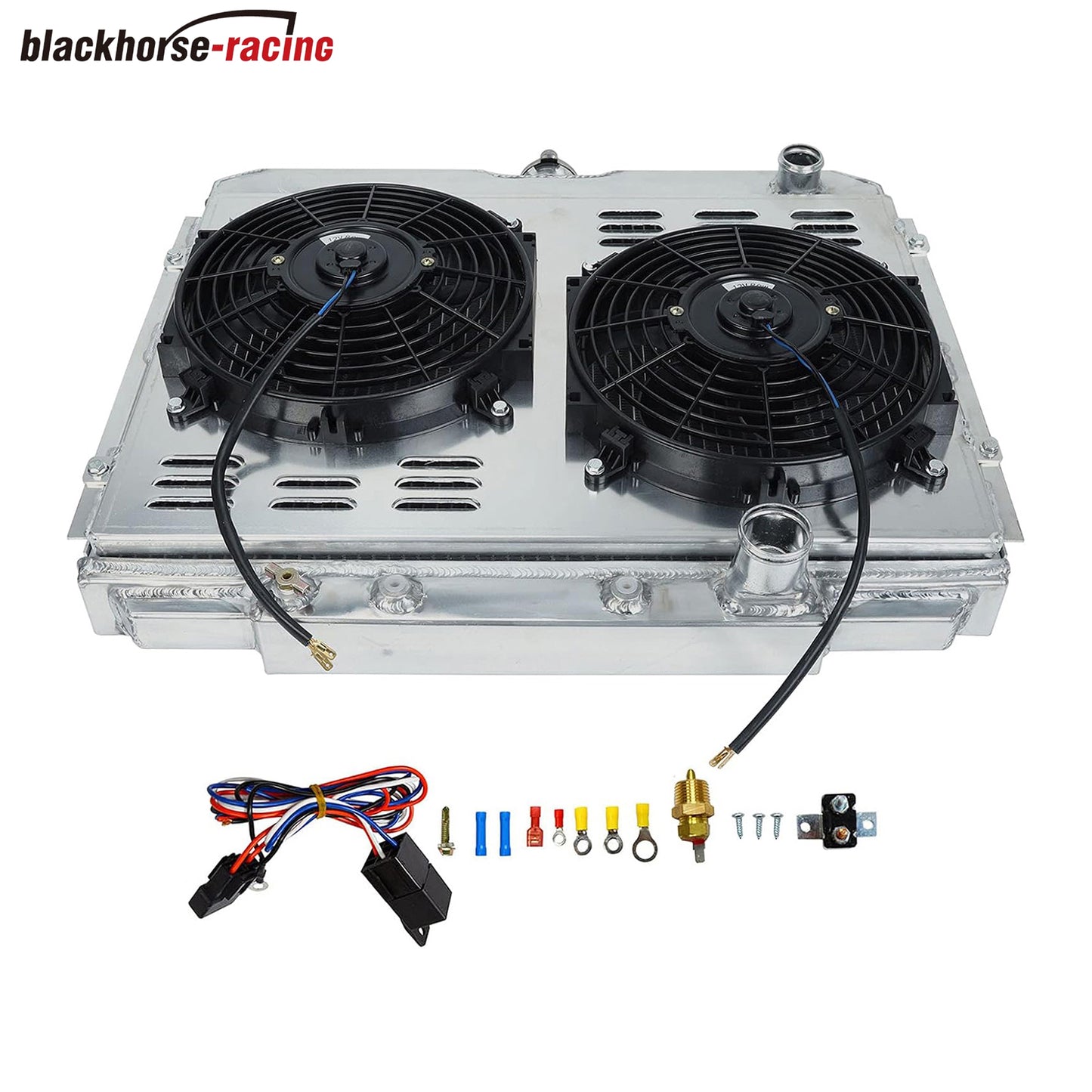 CC338 3 Row Radiator+Shroud Fan+Thermostat Relay Compatible with 1967 1968 1969 1970 Ford Mustang/Mercury Cougar AT/MT