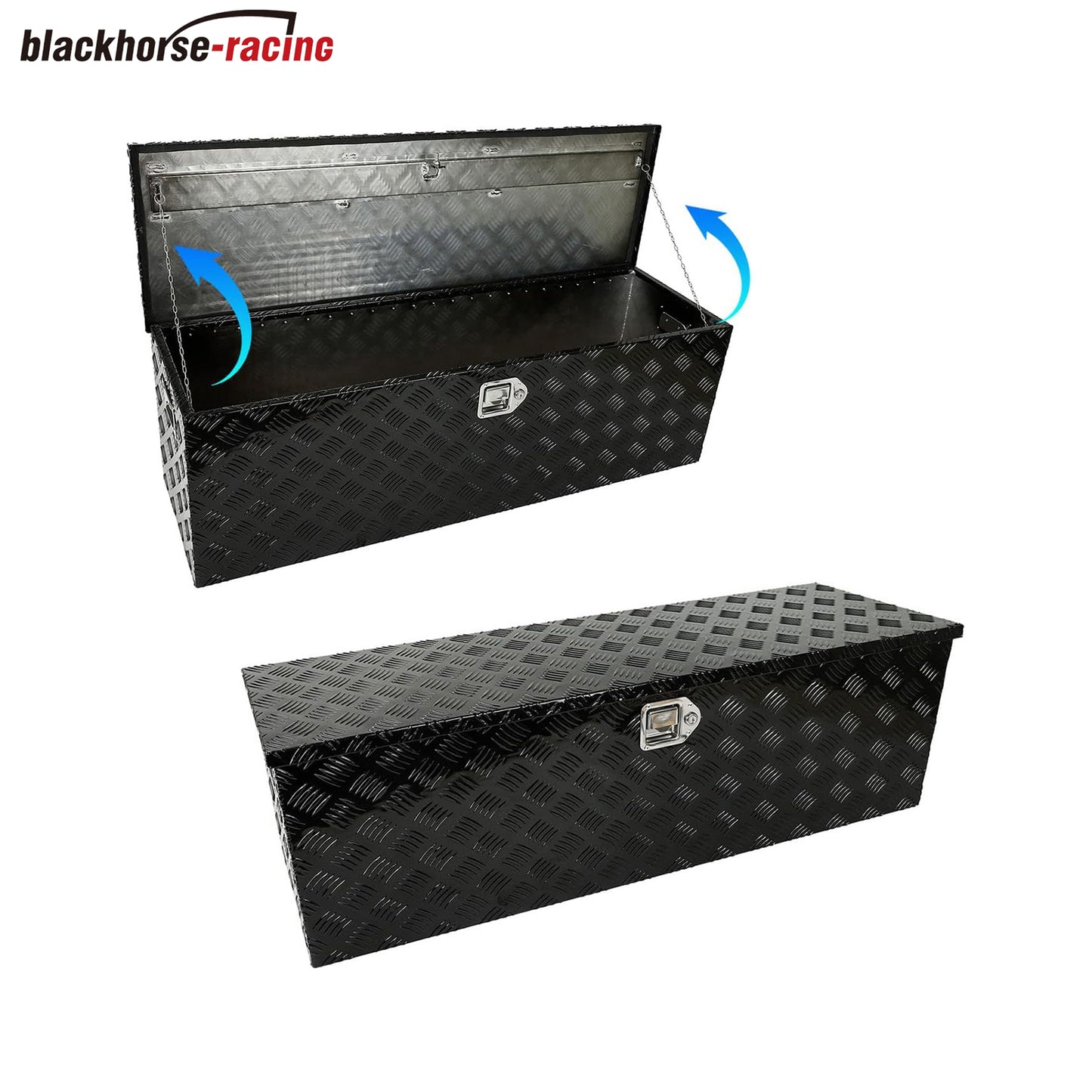 48"(L) x 15"(W) x 15"(H) Pickup Truck Trunk Bed Tool Box Trailer Storage Chrome Aluminum Lock Black Surface