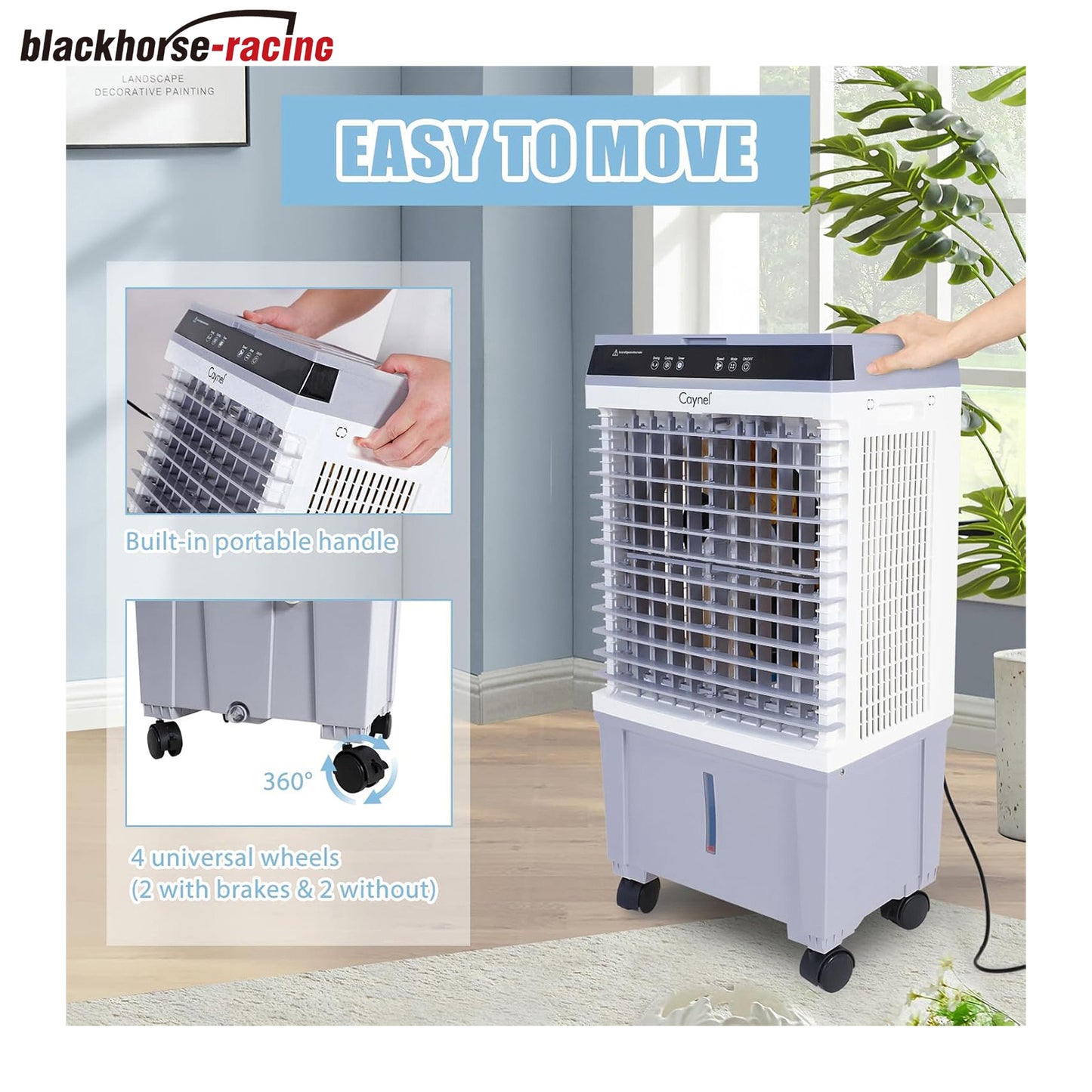 Evaporative Swamp Cooler with 5.3 Gallon Water Tank, Touch Screen and Remote Control, Refrigerator, 12 Hour Timer and 3 Fan Speed Settings, Cooling Tower Fan for Outdoor, Indoor, Garage
