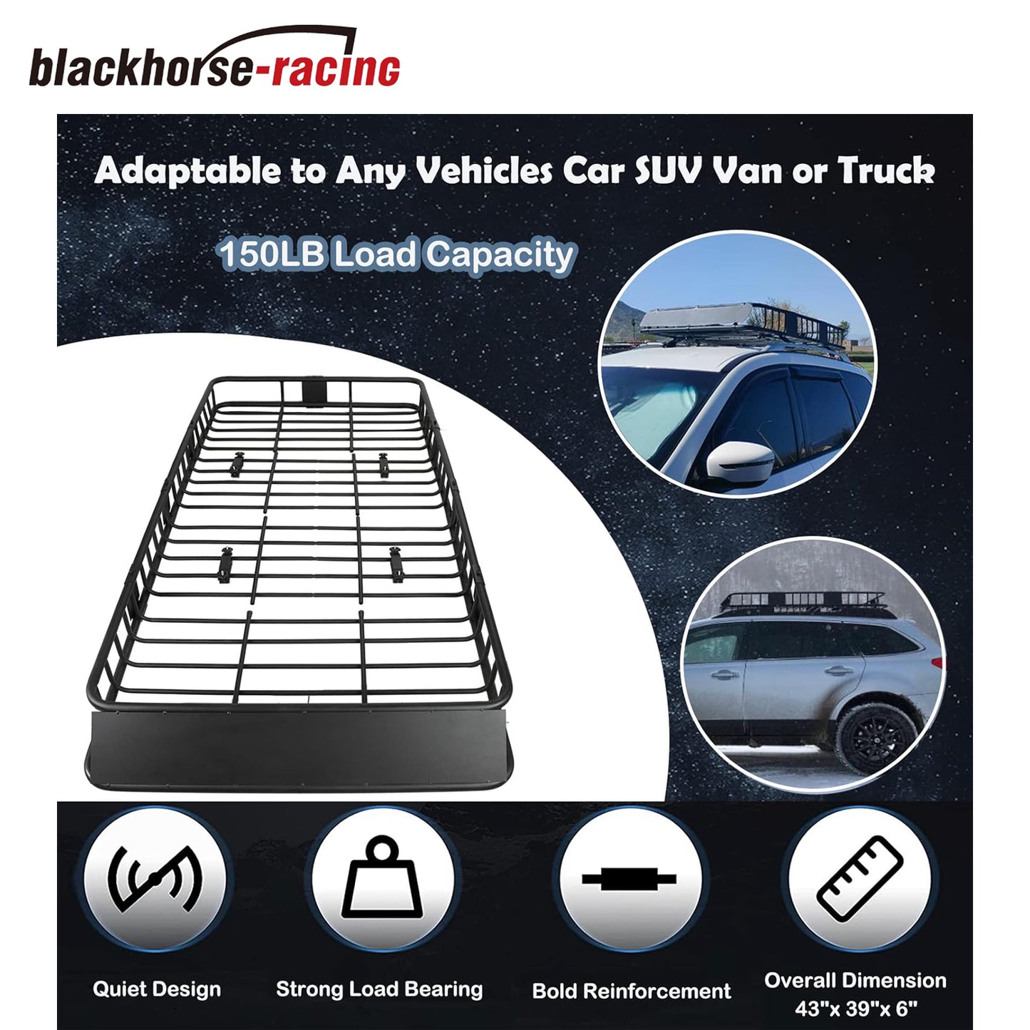 84"x 39"x 6" Universal Roof Rack Cargo Basket with Extension Car Top Luggage Holder Carrier Basket Fit for SUV | Truck | Cars, 150LB Capacity Heavy Duty Steel Black