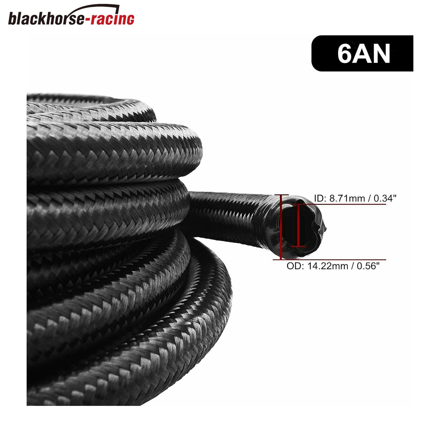6AN 16Feet Stainless Steel Nylon Braided Fuel Line Hose Oil Gas Hose Oil Line Hose Black