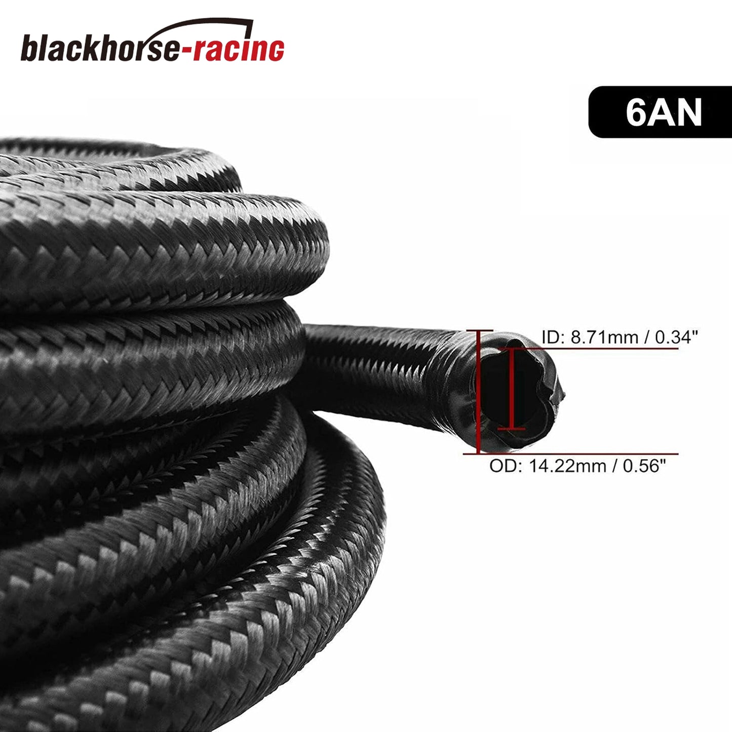6AN 20Feet Stainless Steel Nylon Braided Fuel Line Hose Oil Gas Hose Oil Line Hose Black