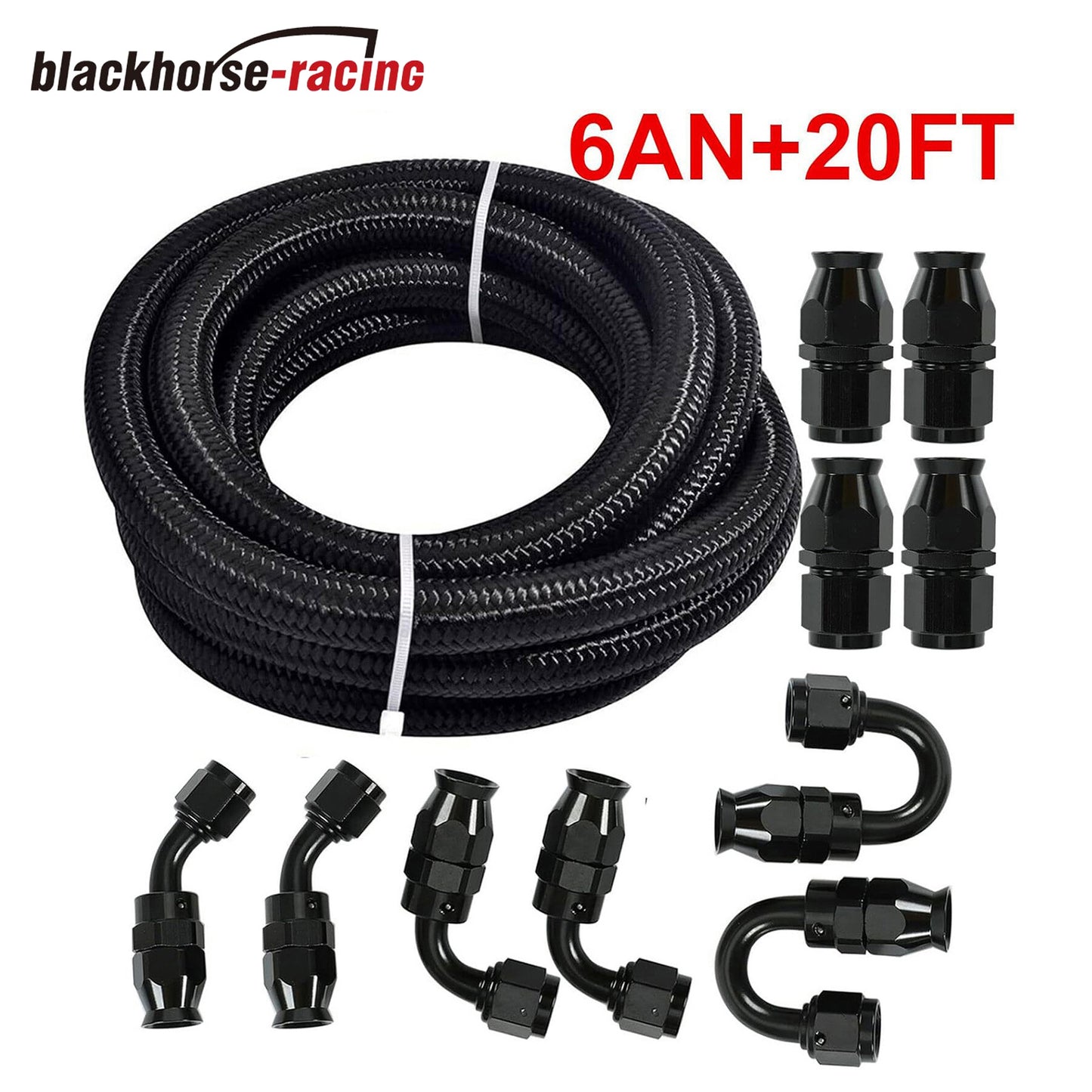 6AN 20FT Fuel Line Kit PTFE E85 Hose Stainless Steel Braided High Pressure Fuel Line 20FT with 10pcs Swivel Fuel Hose Fitting Adapters Kit