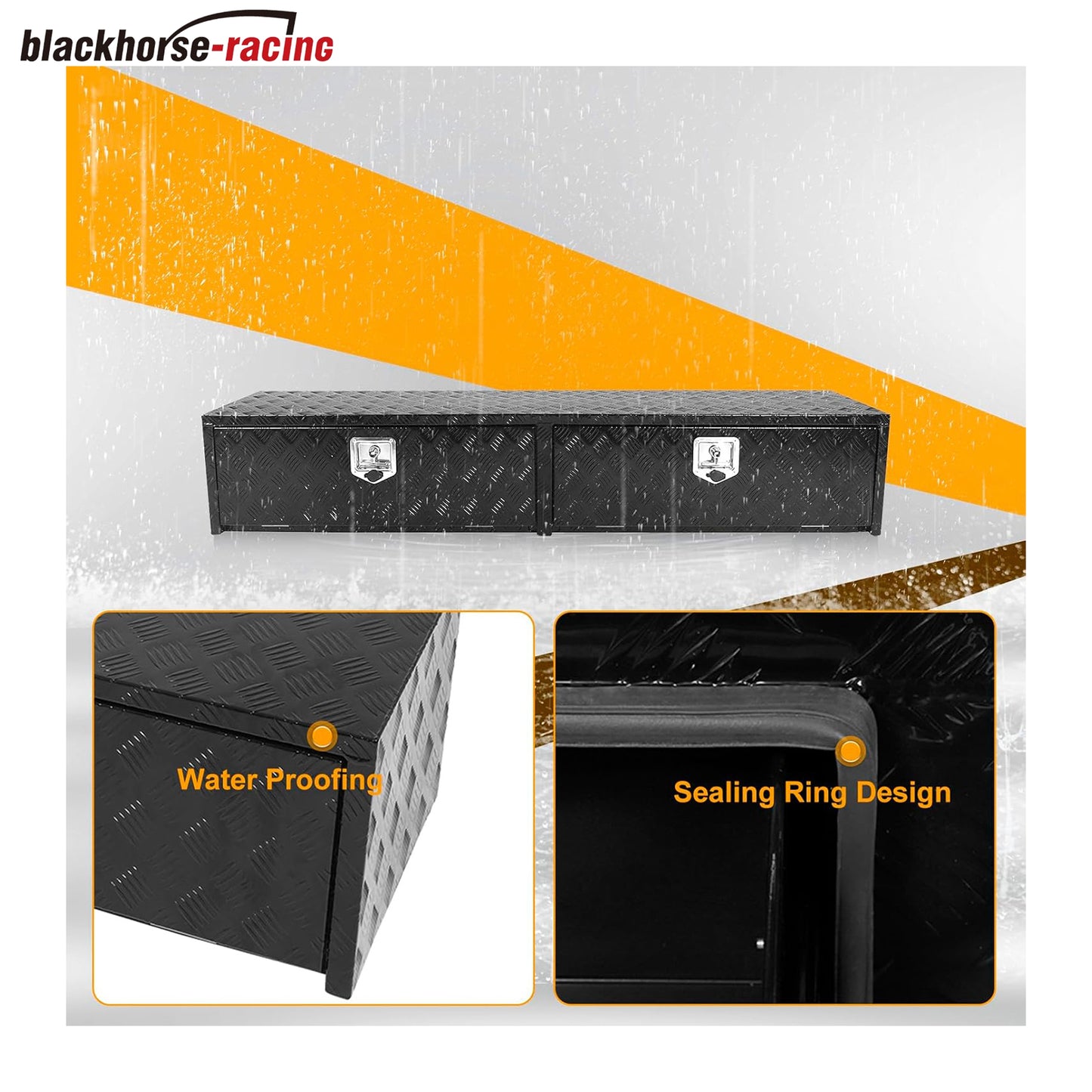 72" Truck Tool Box With Two Lower Drawers,Aluminum Diamond Plate ToolBox 72 x 15 x 13 Inch Chest Box with Lockable T-Handle Latch For Storage And Organization-Black