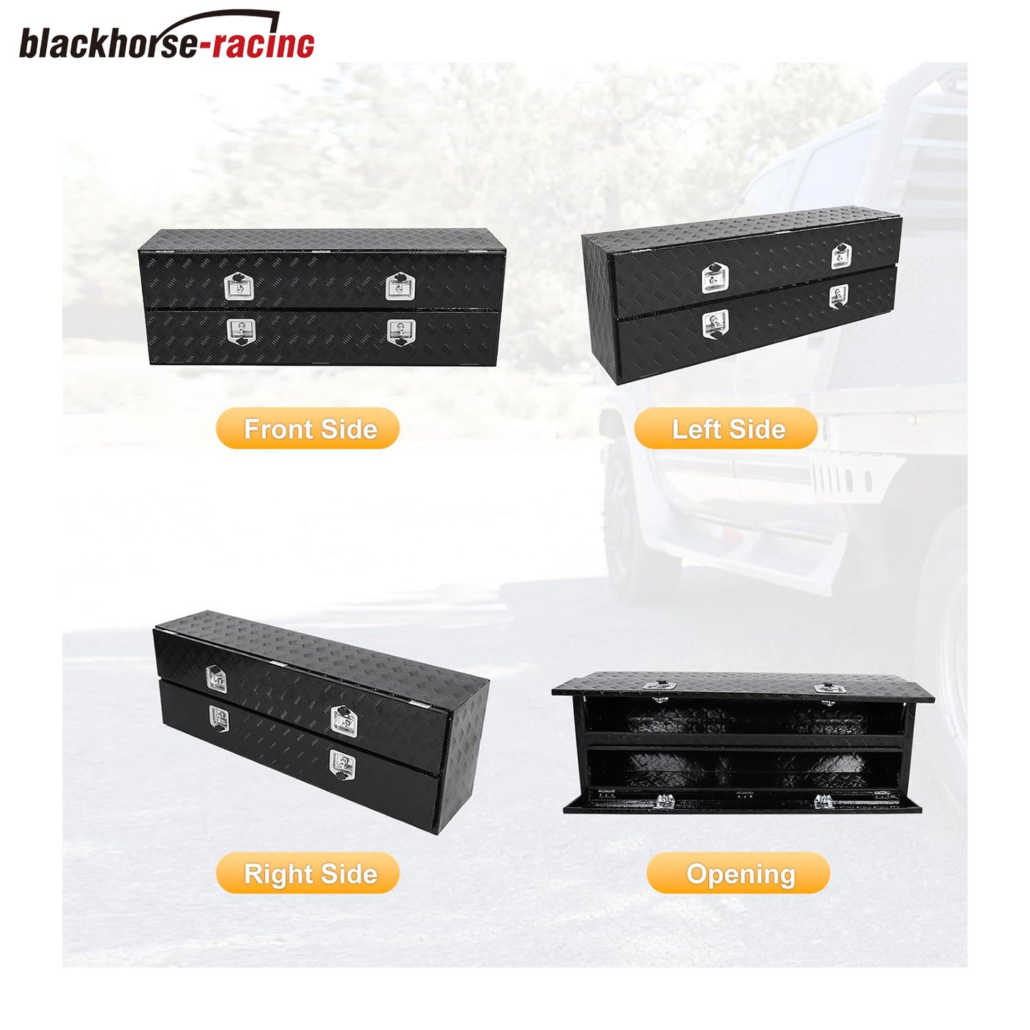 60" Truck Tool Box With One Lower Door,Heavy-Duty Aluminum 5 Bar Tread Double-layer Toolbox, 60"x 21"x 15" Truck bed Tools Storage Organizer W/Lock and Keys For Truck, Van, Trailer