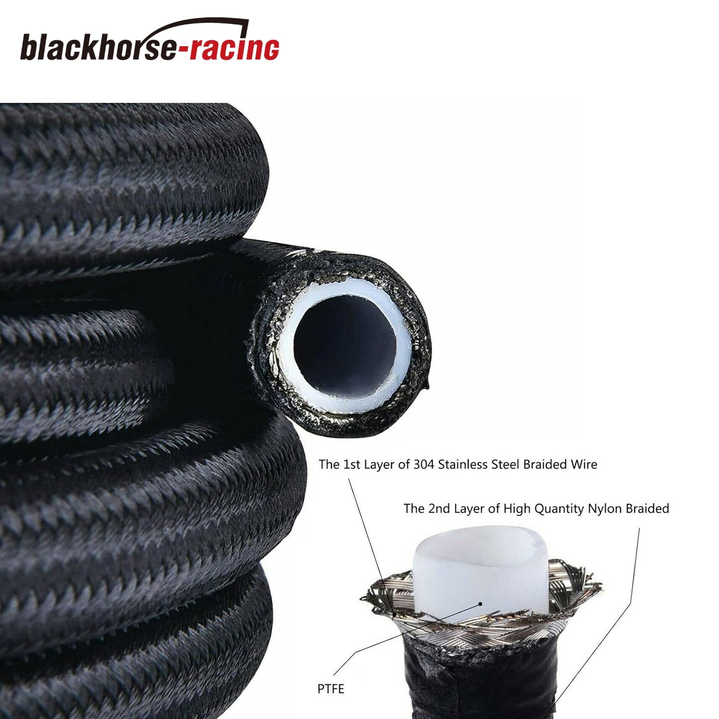 8AN 20FT PTFE Fuel Line Hose Kit,E85 Stainless Steel Nylon Braided Fuel Hose 20FT with 10PCS Swivel Fuel Hose Fitting Adapter Kit - Black