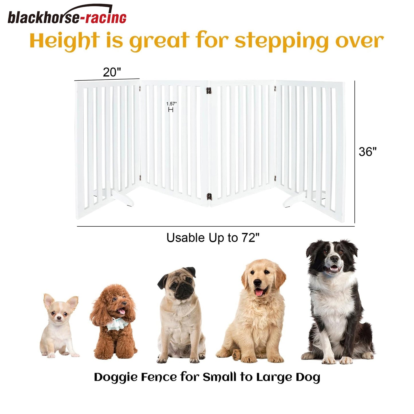Dog Gate, 4 Panels Foldable Pet Gate with 2PCS Support Feet, 36" Height Dog Fence Wooden Pet Gates for House Doorways Indoor Outdoor Stairs with Rubber Pads White