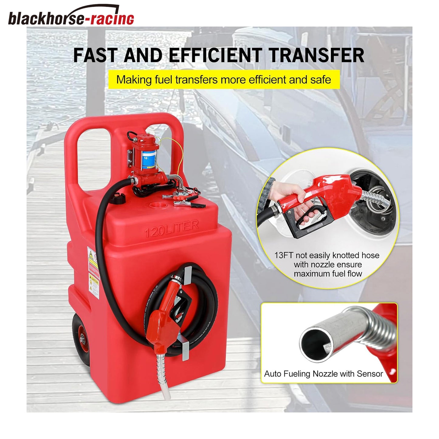 asoline Diesel Fuel Caddy Tank 32 Gallon, Portable Fuel Transfer Tank for Diesel & Gasoline with 12V 10GPM Electric Transfer Pump, Auto Fueling Nozzle, 13ft Hose, Sturdy Wheels