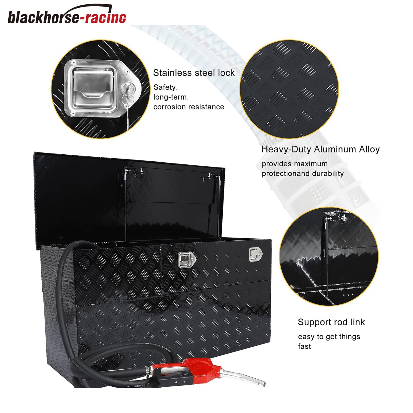 60-Gal Aluminum Transfer Fuel Tank Toolbox Combo/Auxiliary Gasoline Diesel Fuel Transfer Tank,10GPM with Drive Side Pump-Black