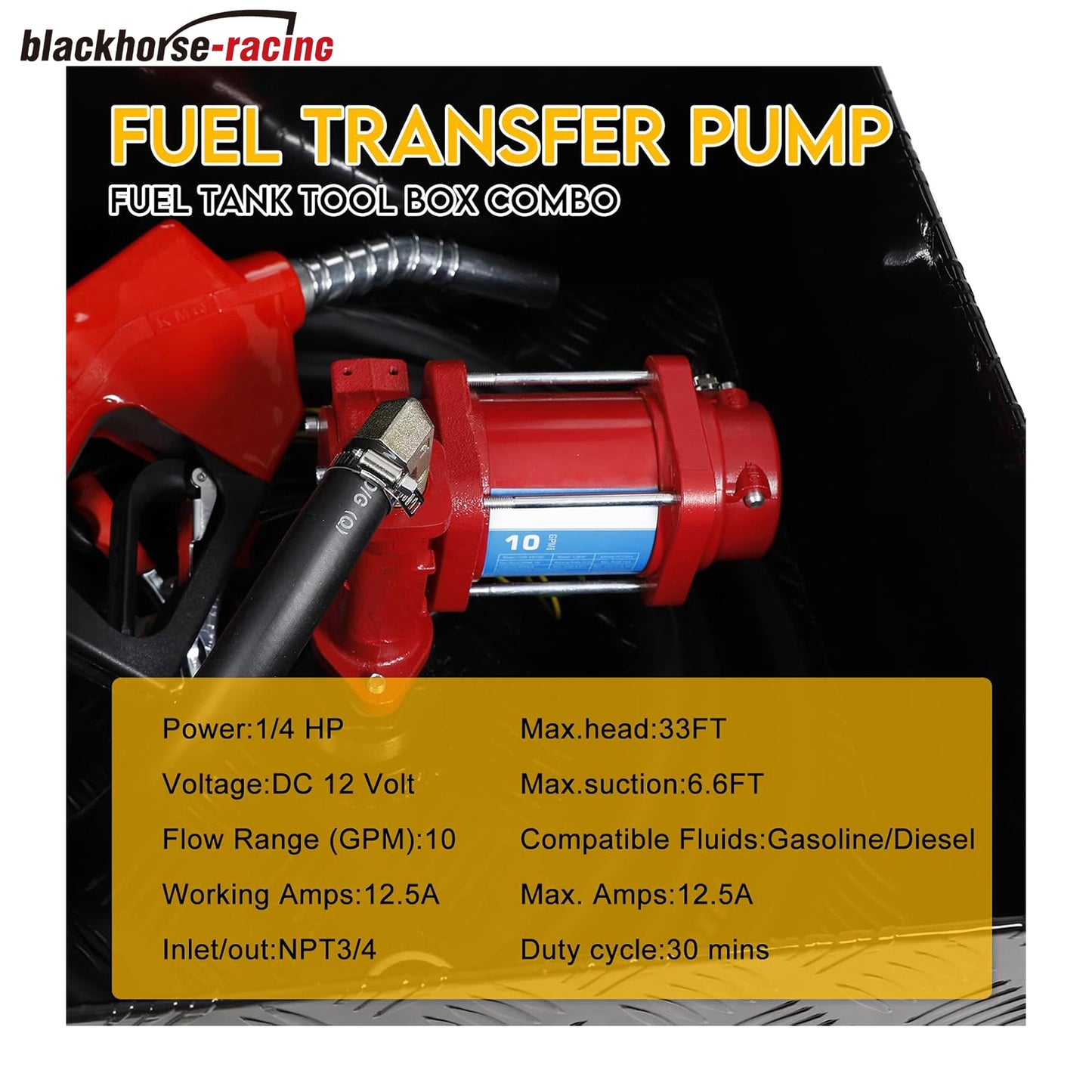 60-Gal Aluminum Transfer Fuel Tank Toolbox Combo/Auxiliary Gasoline Diesel Fuel Transfer Tank,10GPM with Drive Side Pump-Black