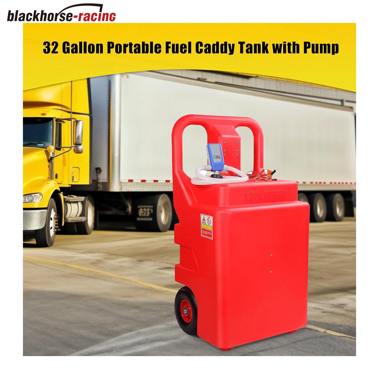 Automatic Fuel Transfer Pump with 32 Gallon Portable Fuel Caddy Tank, Auto-Stop Sensor Nozzle, AA Battery/12V DC 2 Power Modes, Tank Adapters, for Gasoline Diesel Fuel DEF Urea