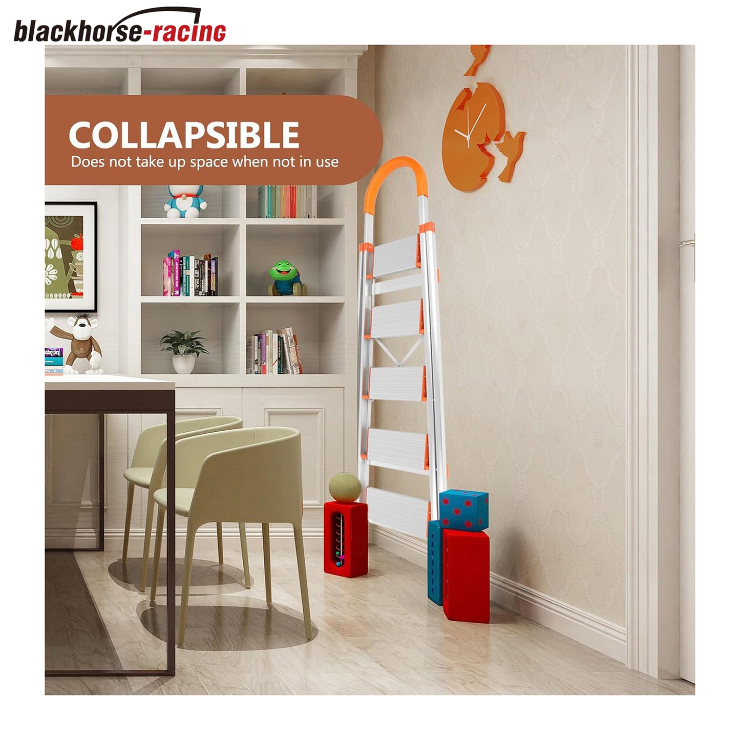 Folding Multi-Purpose Aluminum 5-Step Stool, Non Slip Rubber handrail, Portable Household Ladder