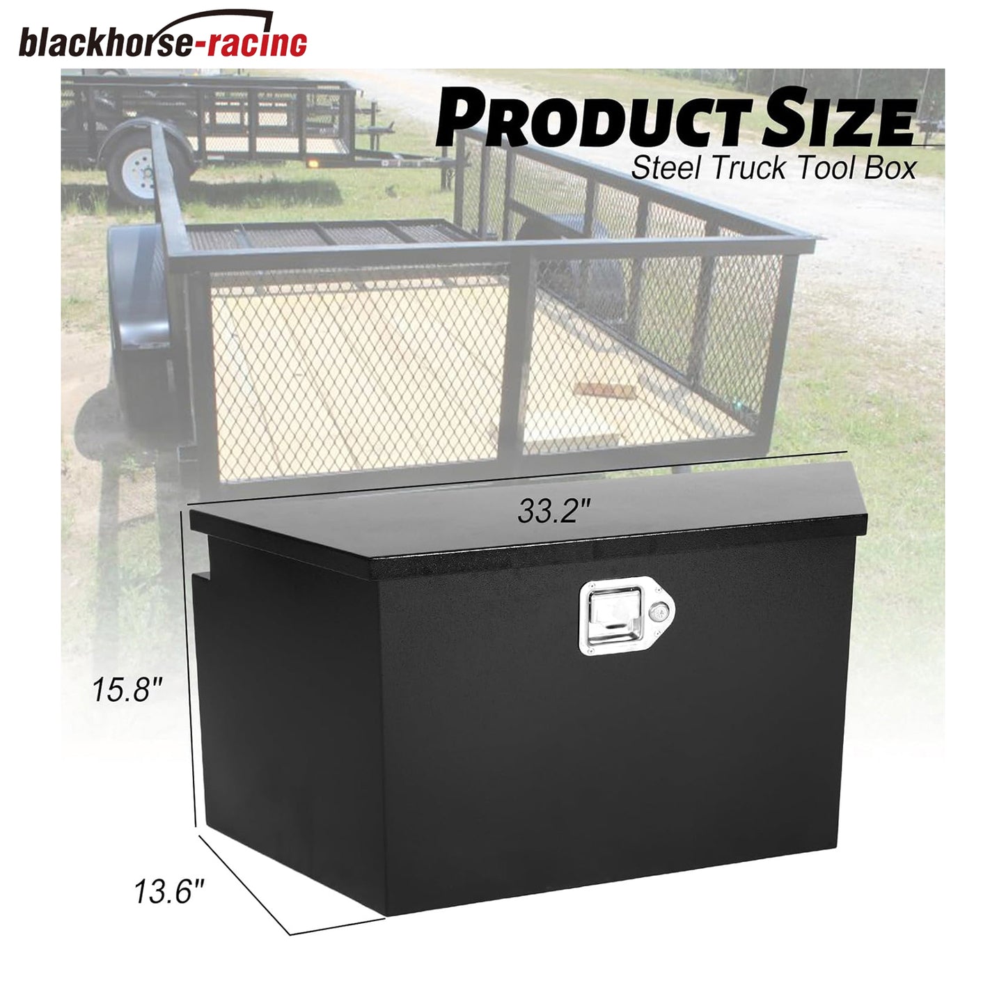 Black Steel Truck Tool Box with Handled-Lock, Heavy Duty Trailer Tool Box for Storage,26.5 x 12 x 11.8 inch Waterproof Organizer Chest for Pickup, Truck Bed, RV, Trailer 