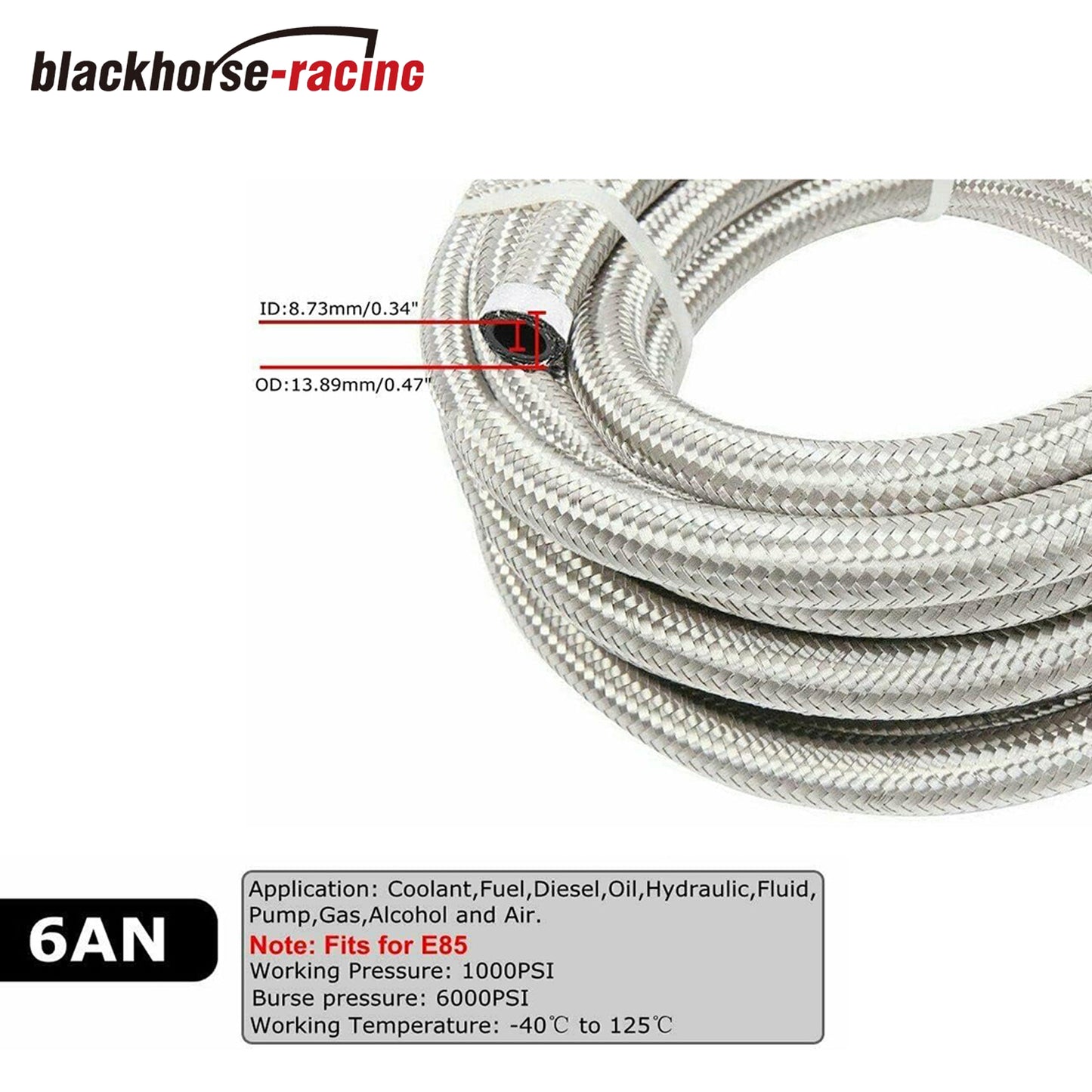 6AN 20Feet Stainless Steel Nylon Braided Fuel Line Hose Oil Gas Hose Oil Line Hose Silver