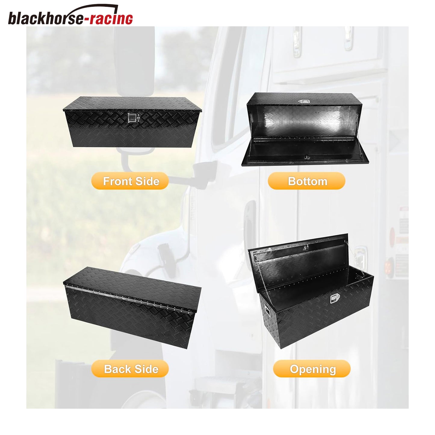 Black 44 Inch Truck Chest Tool box Heavy Duty Aluminum Stripes Plated Pick Up Truck Bed Box Waterproof RV Trailer Toolbox Storage with Side Handle and Lock Keys –44"x15"x15"