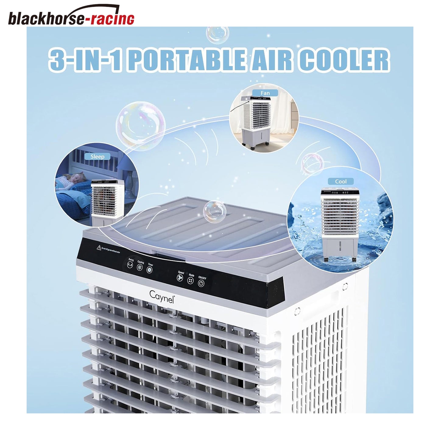 Evaporative Swamp Cooler with 5.3 Gallon Water Tank, Touch Screen and Remote Control, Refrigerator, 12 Hour Timer and 3 Fan Speed Settings, Cooling Tower Fan for Outdoor, Indoor, Garage