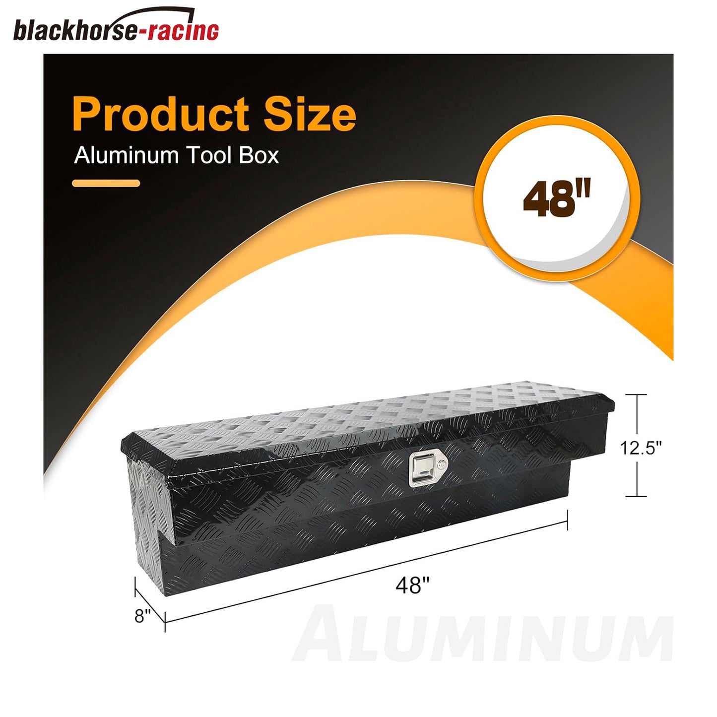 48 Inch Side Mount Truck Box Aluminum Storage Tool Box,48 x 8 x 12.5 inch Toolbox Organizer w/Lock and Keys For Pickup,Truck Bed, RV,Heavy Duty Waterproof job box - Black