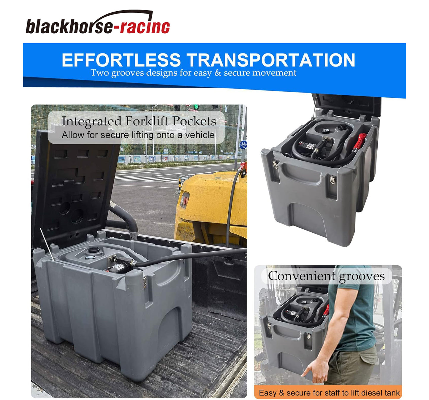 55 Gallon Portable Diesel Tank with 12V 10 GPM Electric Transfer Pump, 13 FT Electric Wire and Lockable Cover for Easy Fuel Transportation